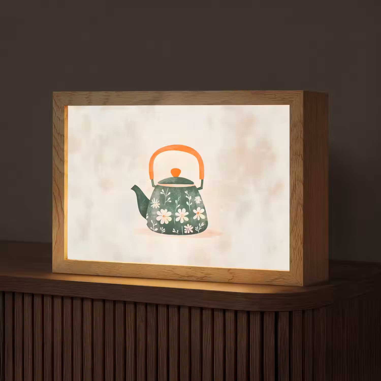 Theepot - Groen - Bloemen - Oranje Light Box met kabel (Tafellamp) klein -z3d_website
