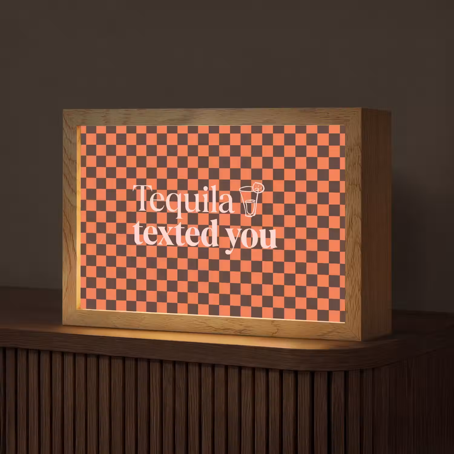 Tequila texted you - Glas - Vierkanten - Oranje Light Box met kabel (Tafellamp) klein -z3d_website