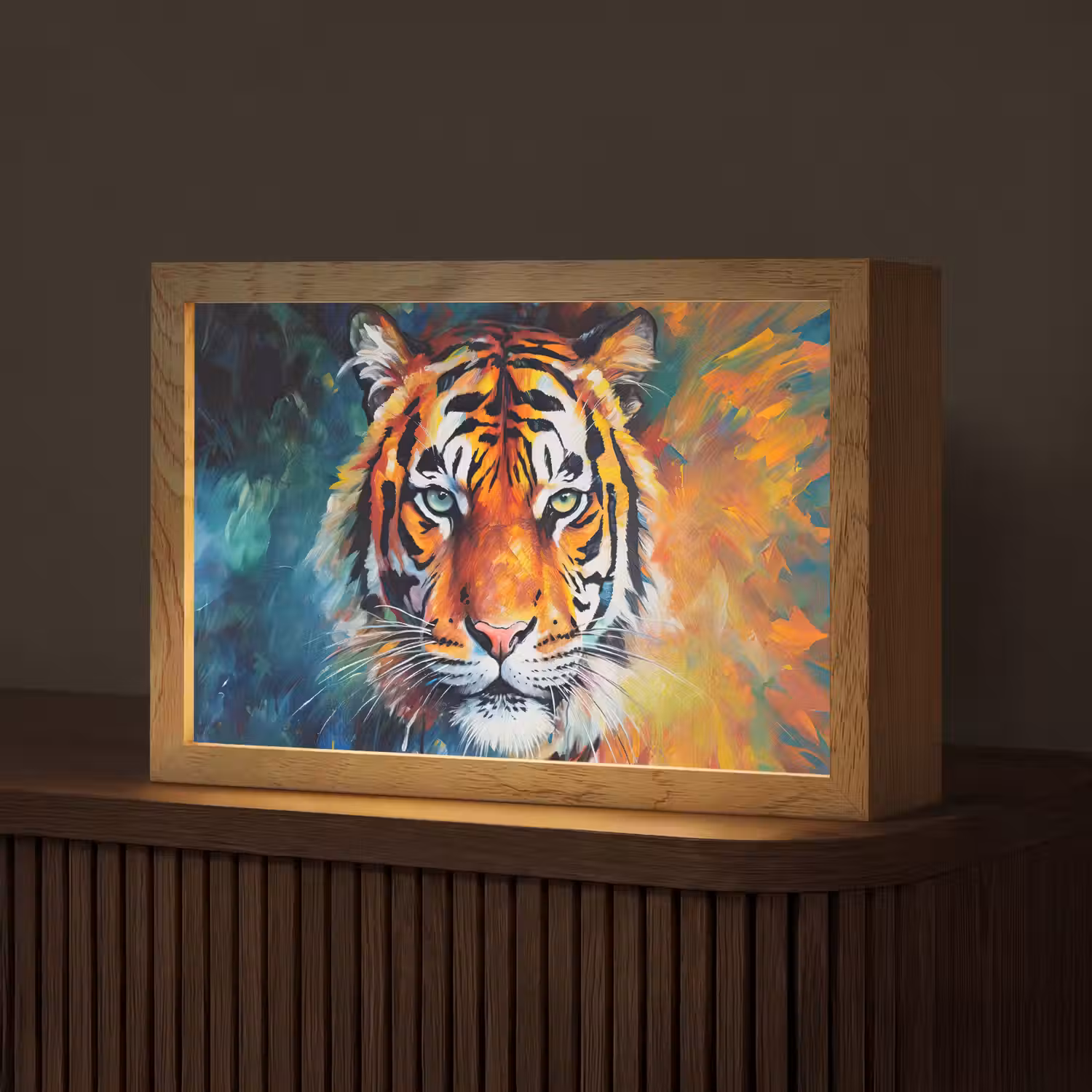 Tijger - Dieren - Olieverf - Kunst Light Box met kabel (Tafellamp) klein -z3d_website