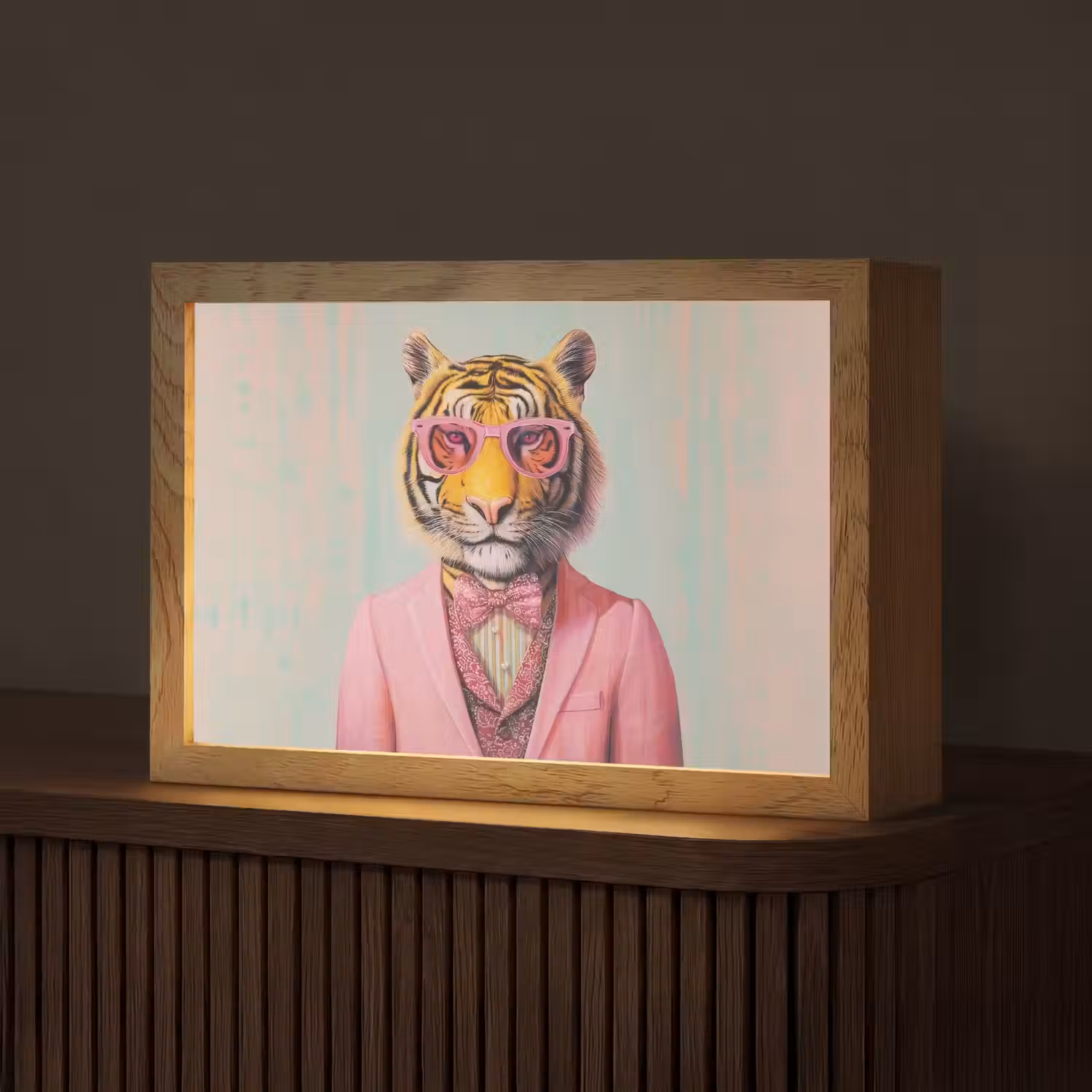 Tijger - Strik - Jasje - Roze Light Box met kabel (Tafellamp) klein -z3d_website