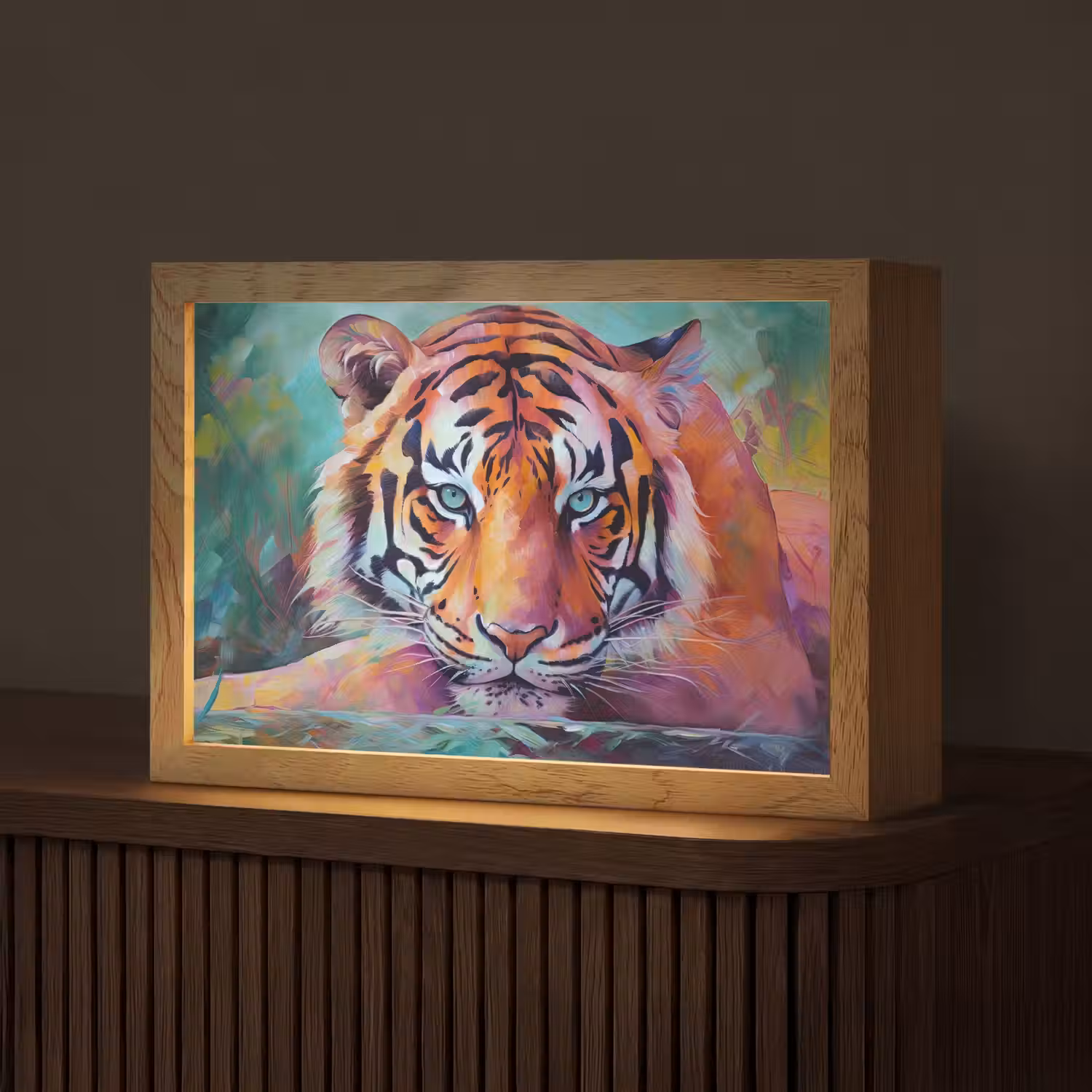 Tijger - Olieverf - Dieren - Kunst Light Box met kabel (Tafellamp) klein -z3d_website