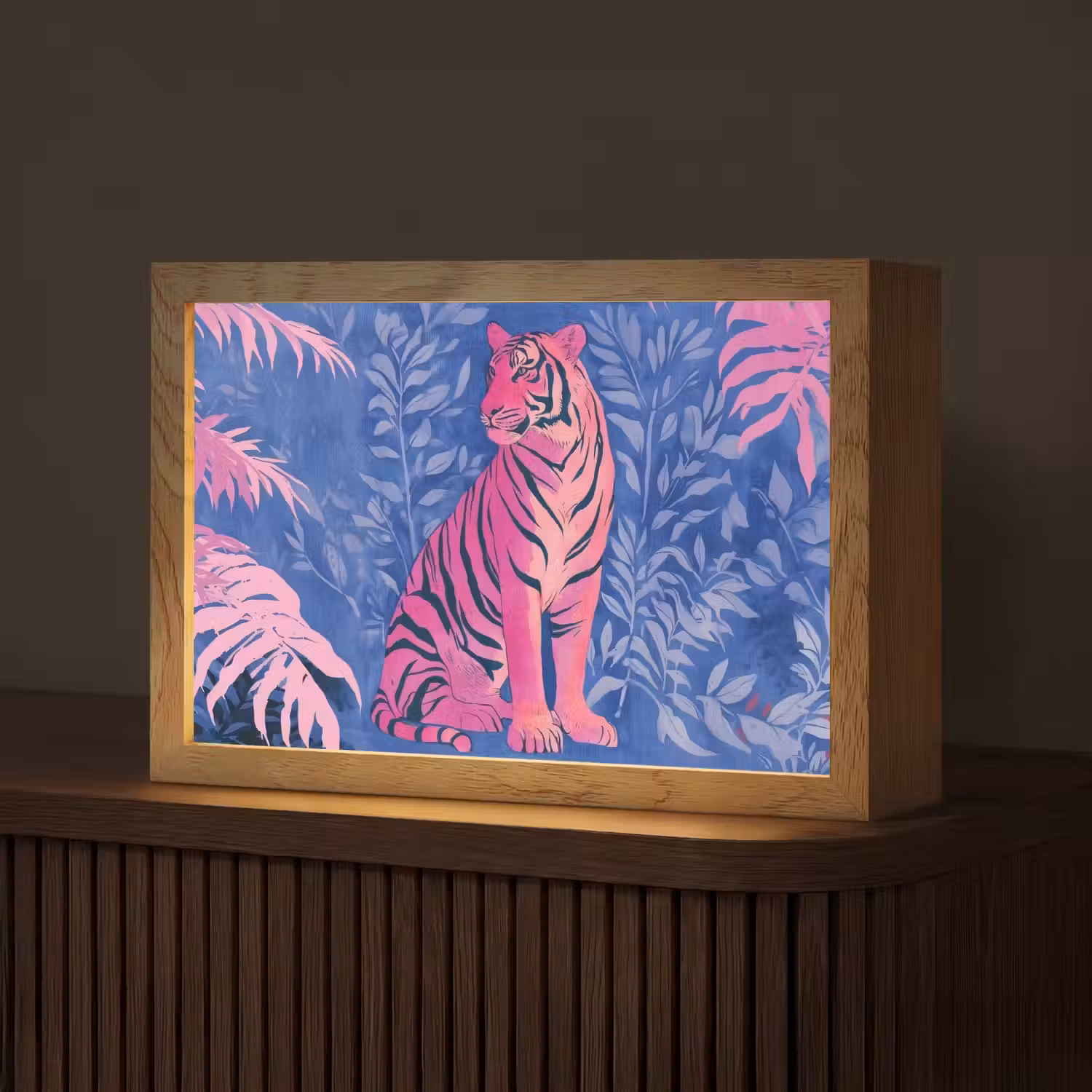 Tijger - Roze - Bladeren - Jungle Light Box met kabel (Tafellamp) klein -z3d_website