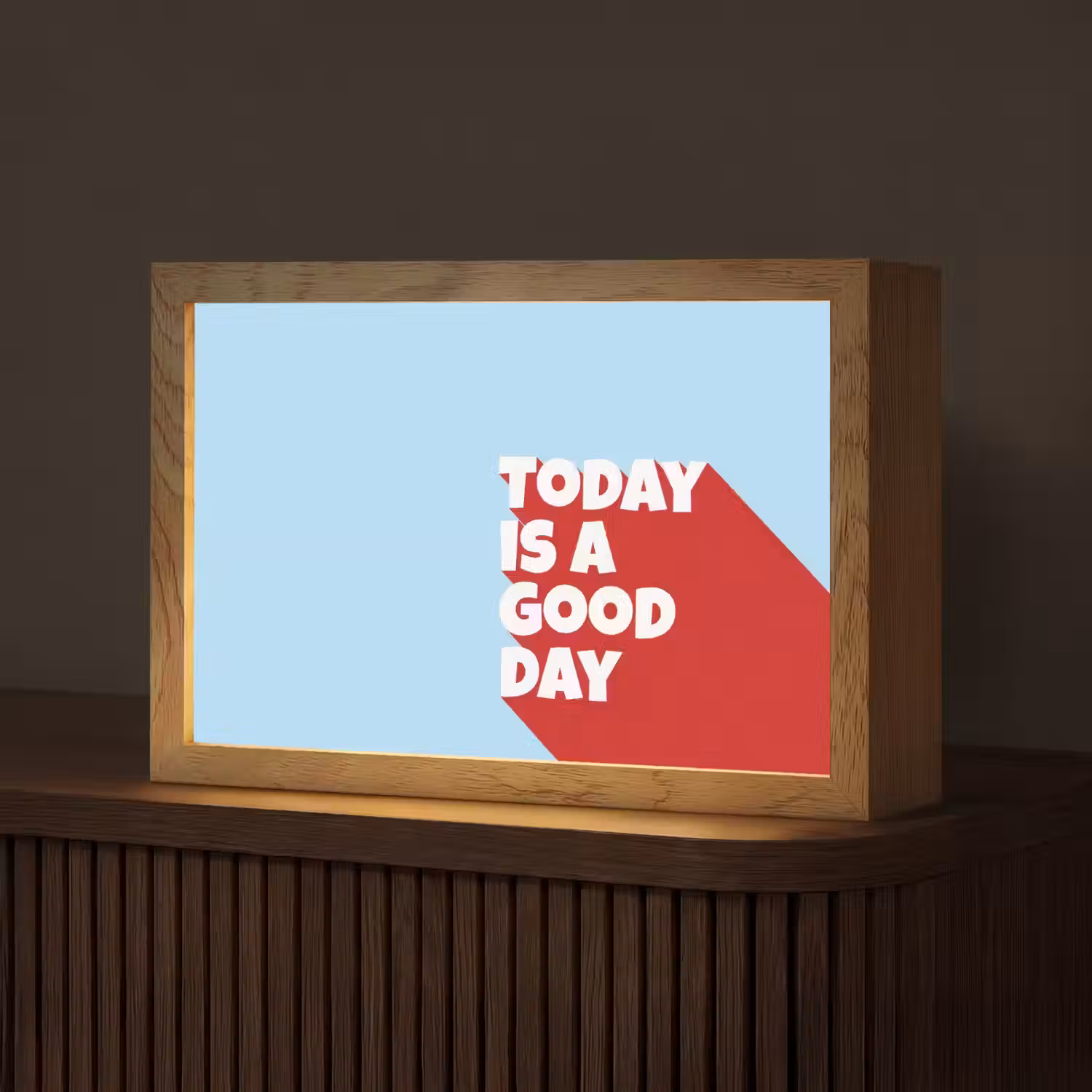 Today is a good day - Rood - lichtblauw Light Box met kabel (Tafellamp) klein -z3d_website