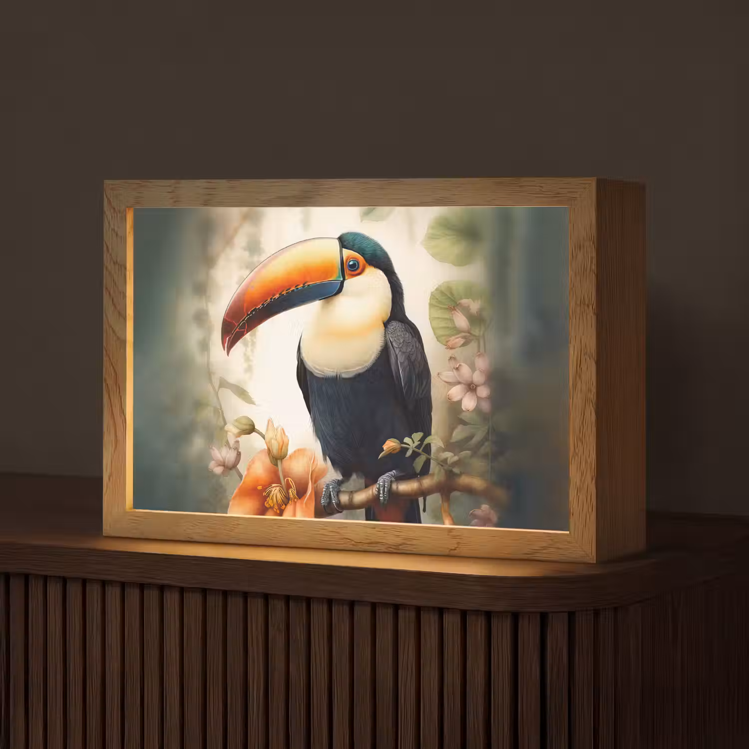 Toekan - Vogel - Bloemen - Planten Light Box met kabel (Tafellamp) klein -z3d_website