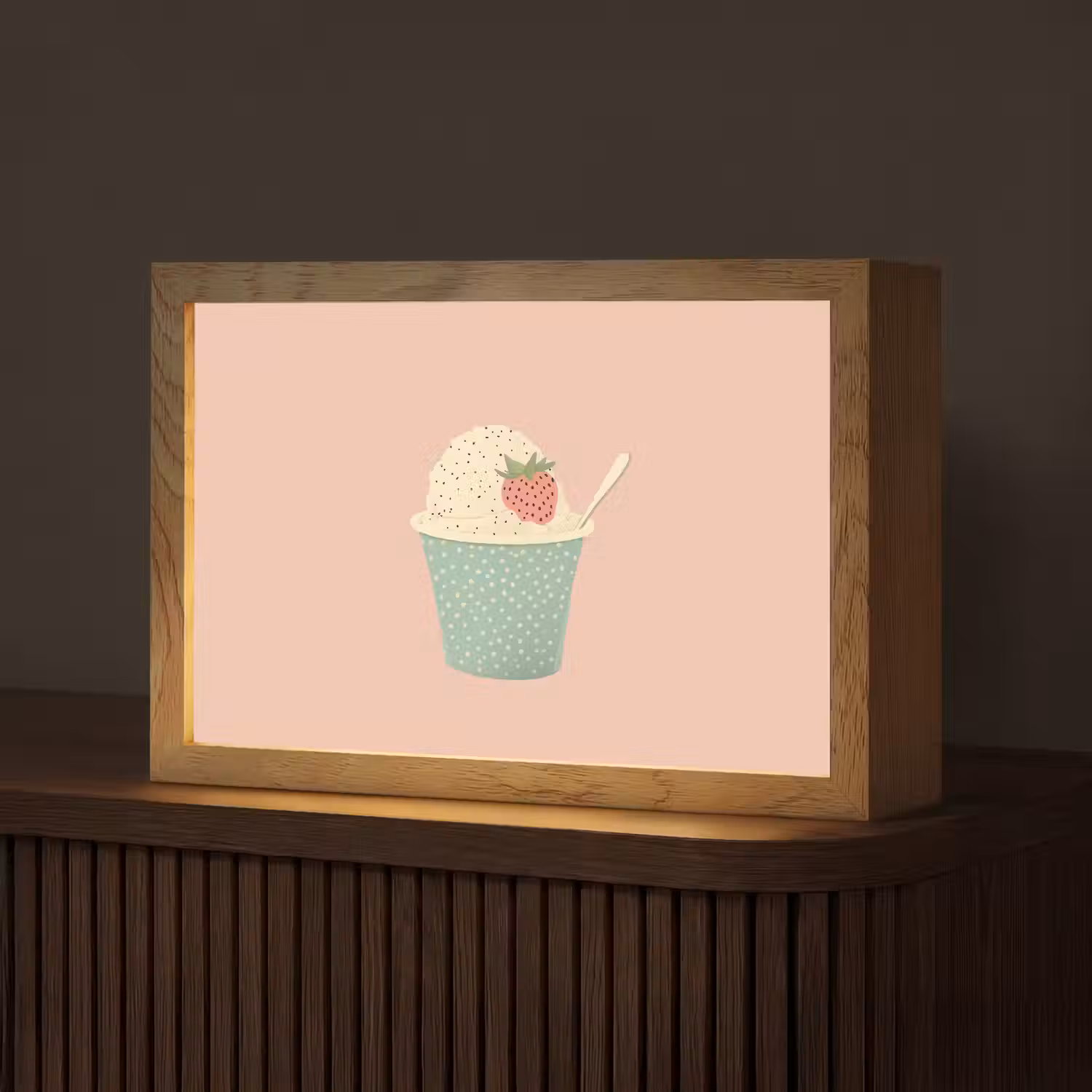 Bakje - Ijs - Aardbei - Roze Light Box met kabel (Tafellamp) klein -z3d_website