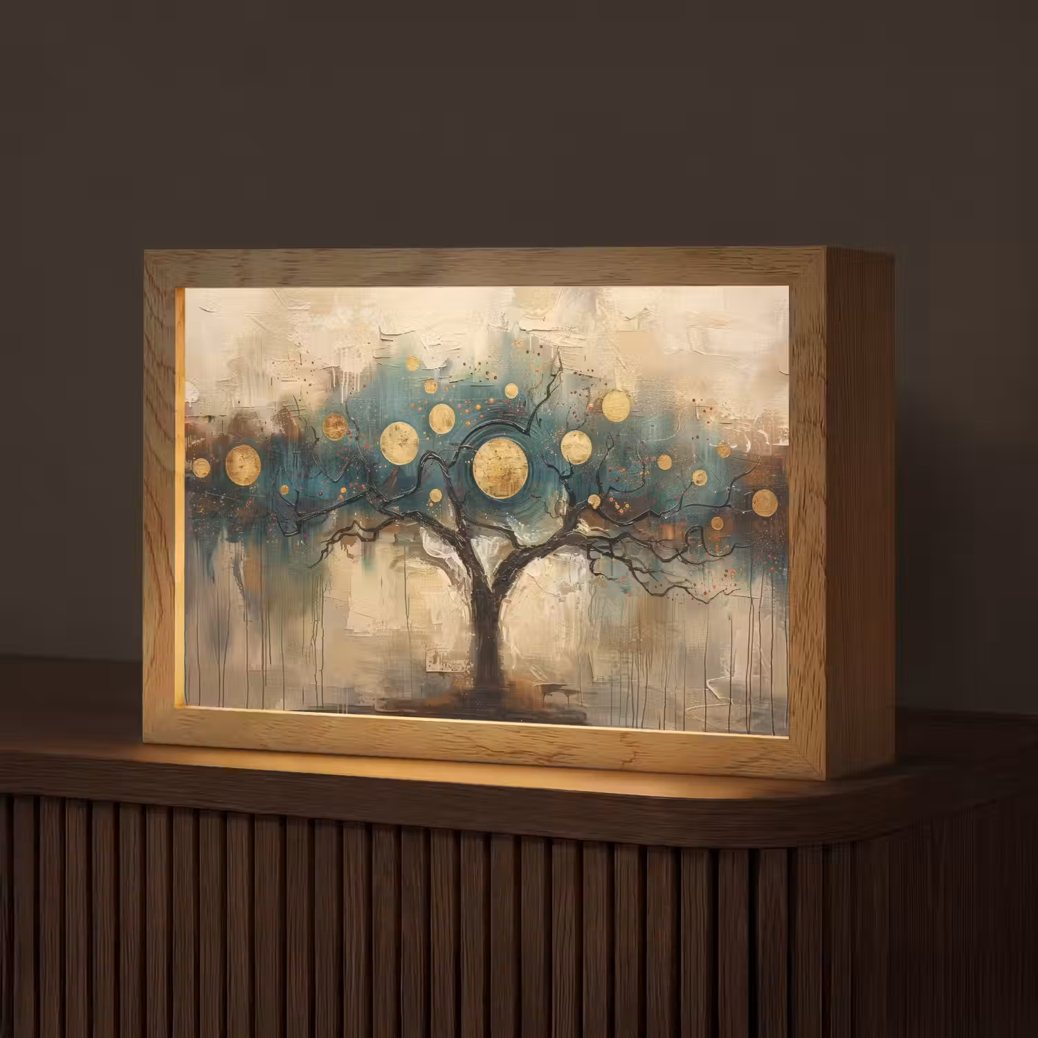 Boom - Abstract - Bruin - Goud - Industrieel Light Box met kabel (Tafellamp) klein -z3d_website