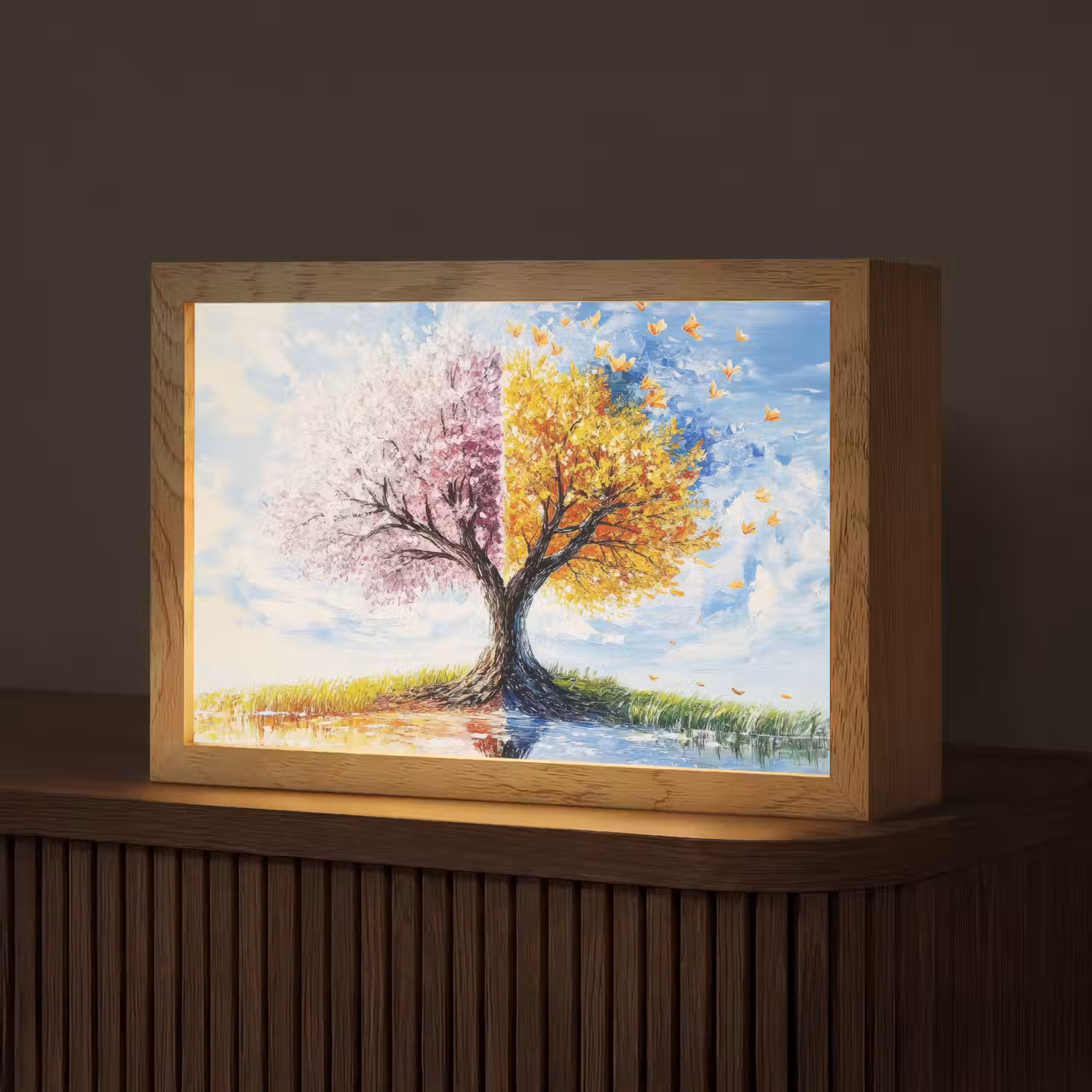 Boom - Kunst - Seizoenen - Lente - Herfst Light Box met kabel (Tafellamp) klein -z3d_website