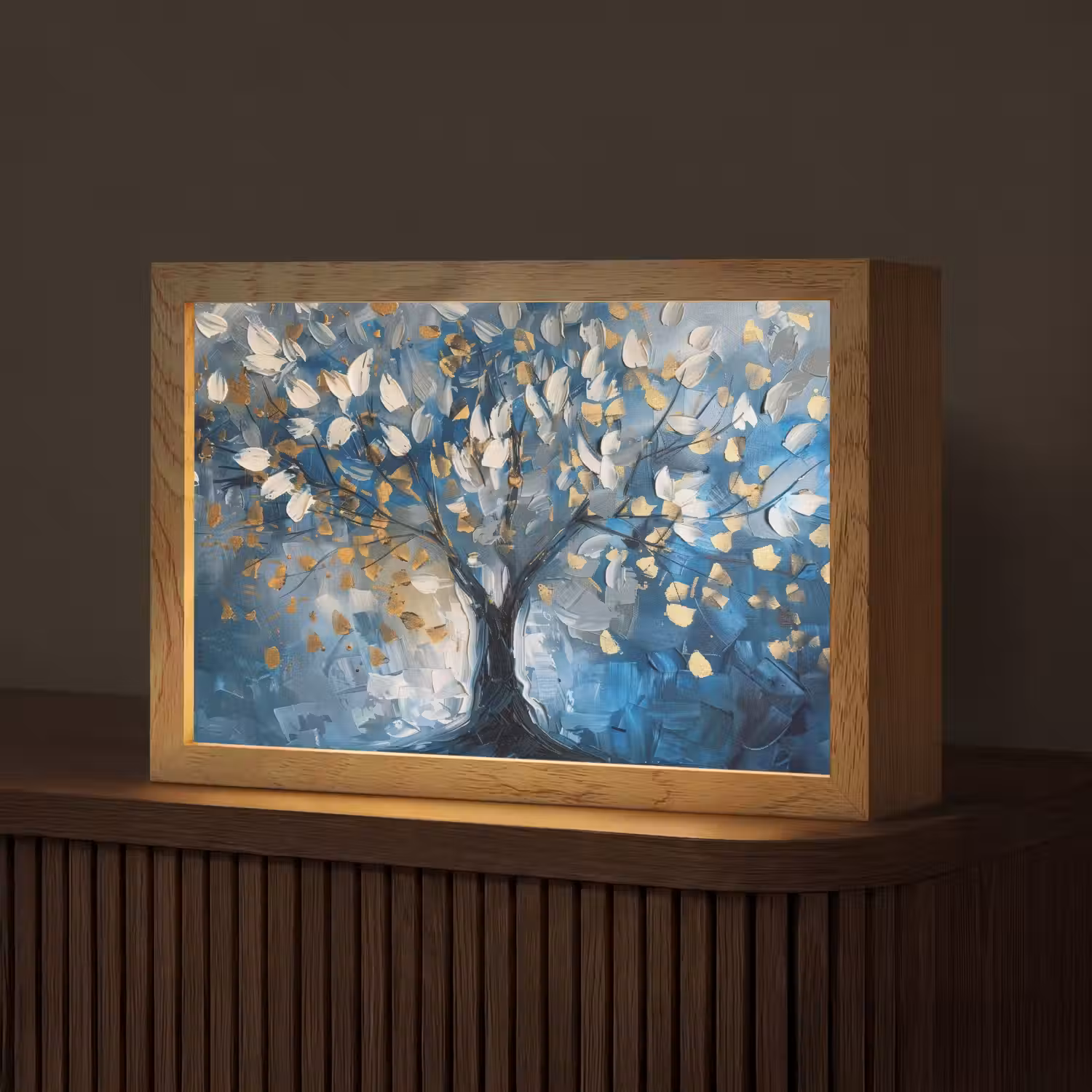 Boom - Blauw - Goud - Abstract Light Box met kabel (Tafellamp) klein -z3d_website