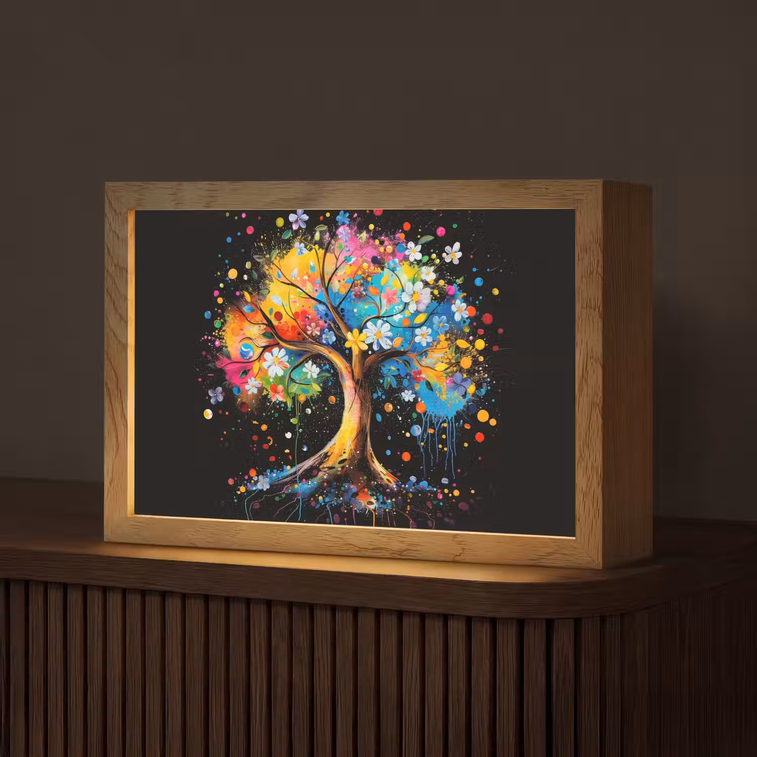 Boom - Kleurrijk - Bloemen - Zwart Light Box met kabel (Tafellamp) klein -z3d_website
