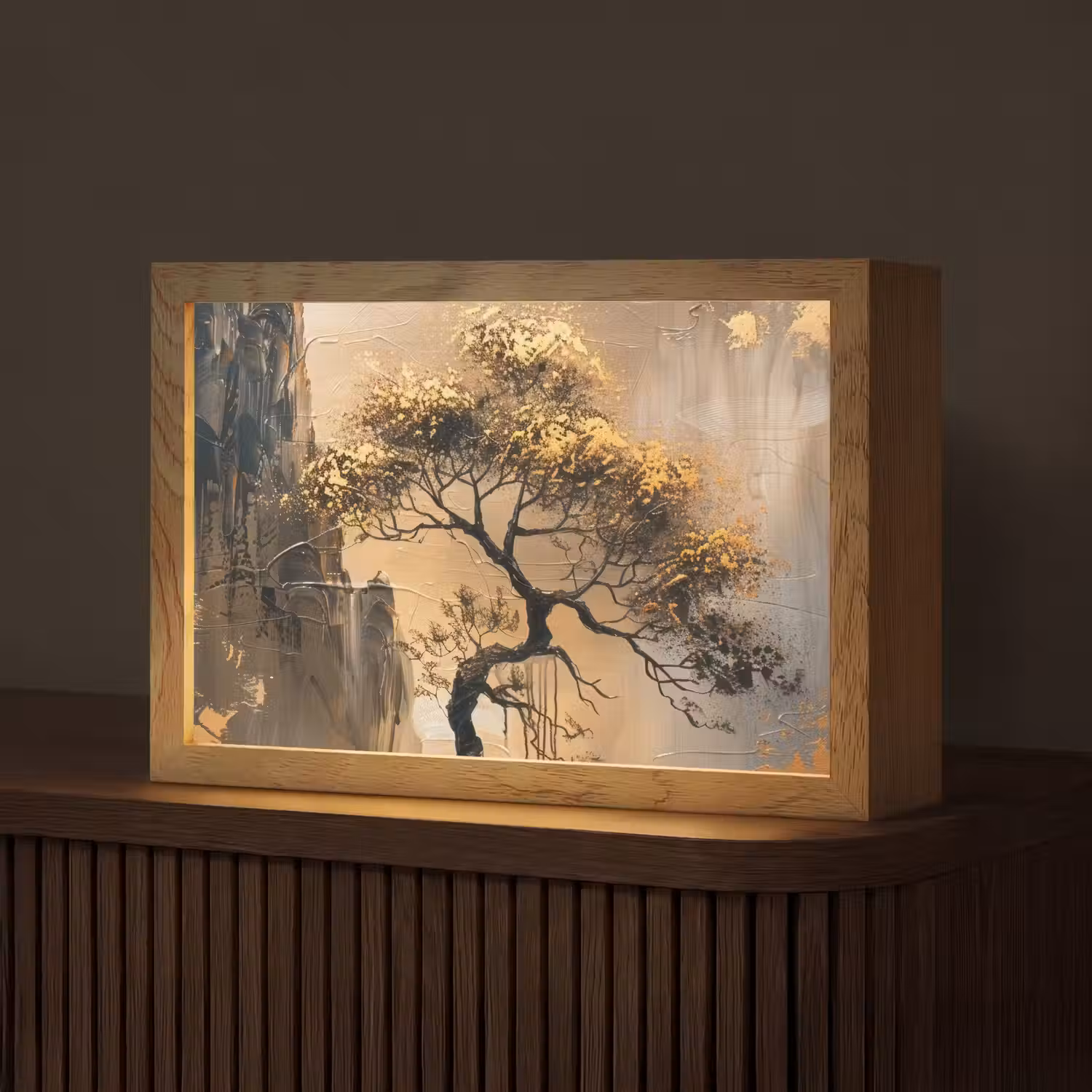 Boom - Goud - Landschap - Verf Light Box met kabel (Tafellamp) klein -z3d_website