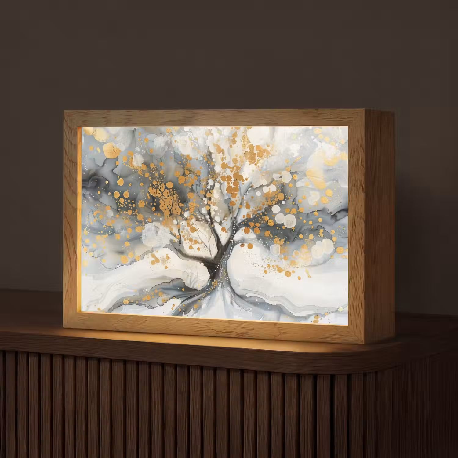 Boom - Modern - Abstract - Goud - Zwart - Wit Light Box met kabel (Tafellamp) klein -z3d_website