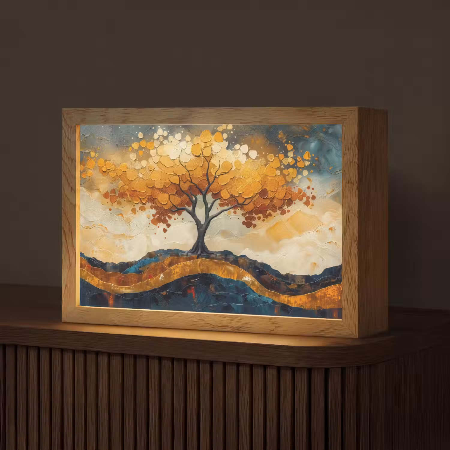 Boom - Natuur - Goud - Modern Light Box met kabel (Tafellamp) klein -z3d_website