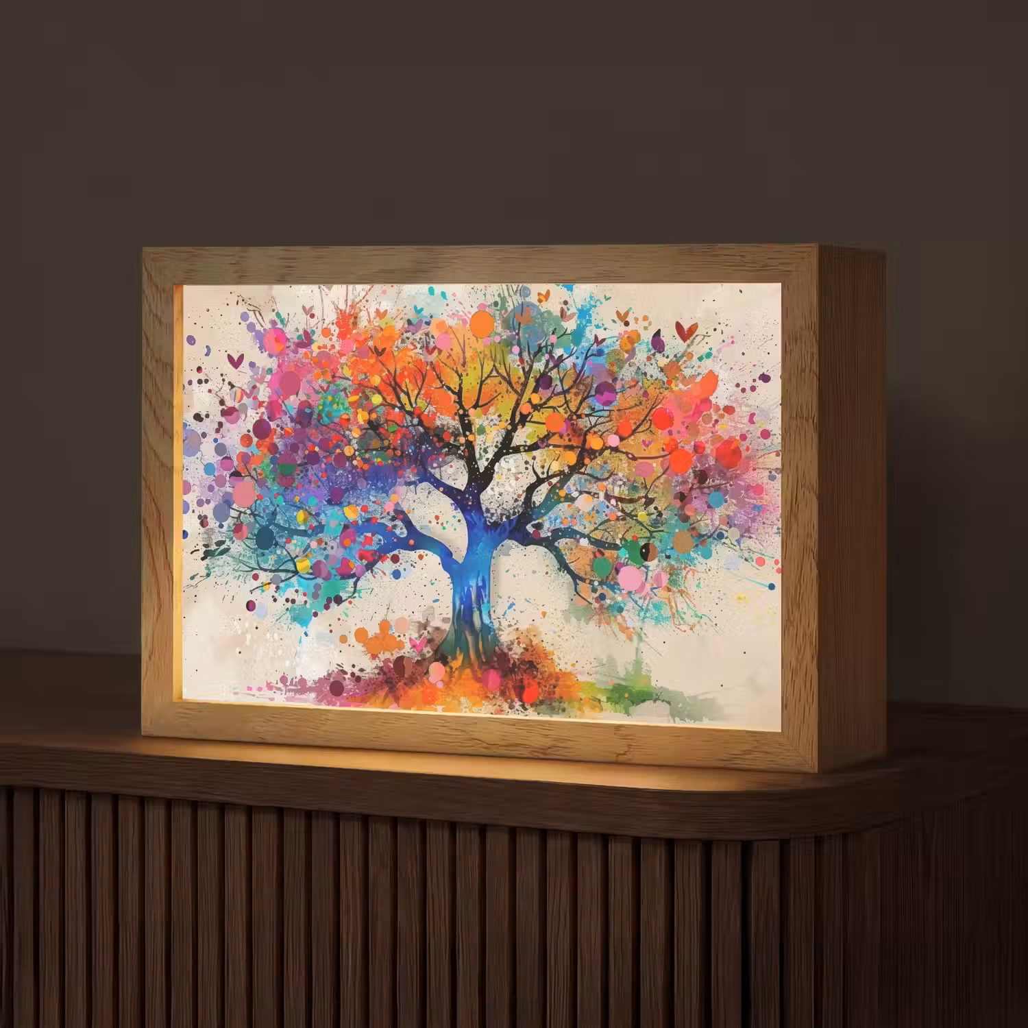 Levensboom - Natuur - Kleurrijk - Boom Light Box met kabel (Tafellamp) klein -z3d_website