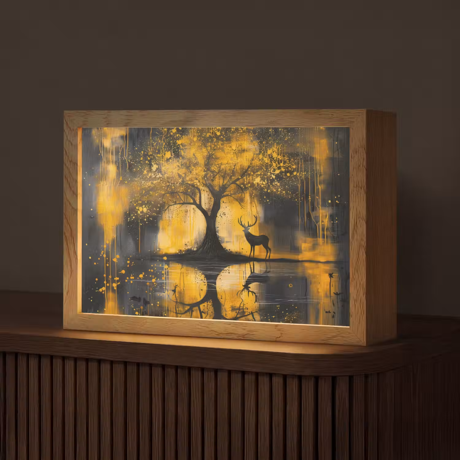 Boom - Verflook - Hert - Natuur - Goud Light Box met kabel (Tafellamp) klein -z3d_website