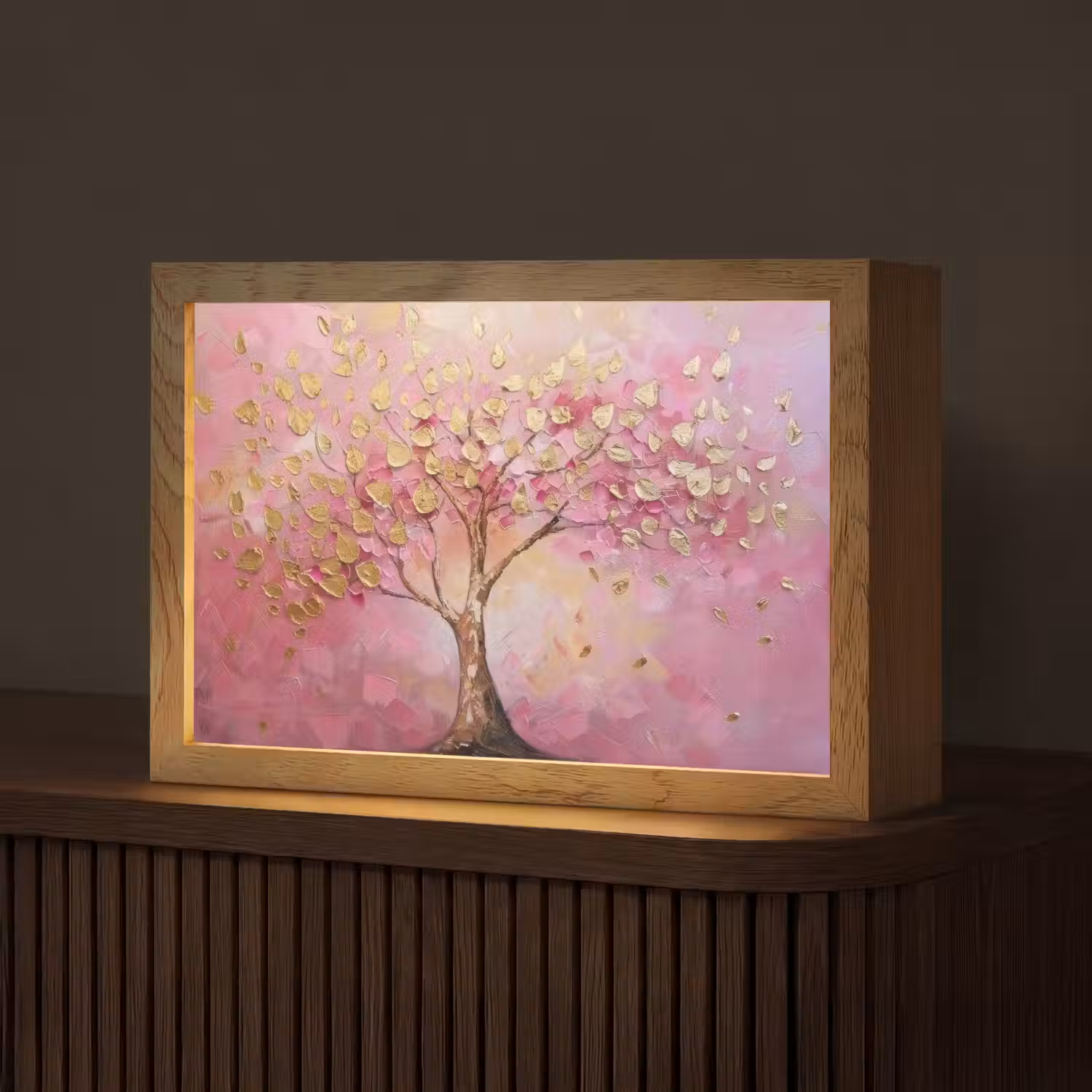 Boom - Roze - Goud - Modern Light Box met kabel (Tafellamp) klein -z3d_website