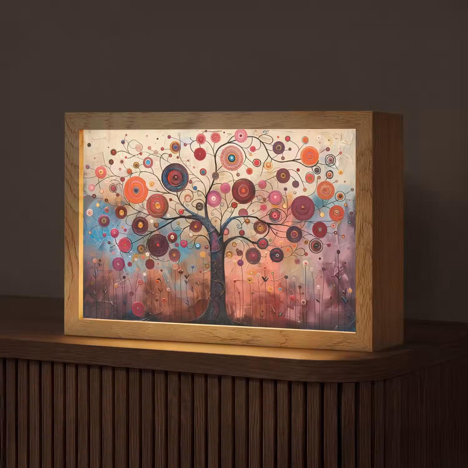 Boom - Paars - Abstract - Kunst Light Box met kabel (Tafellamp) klein -z3d_website