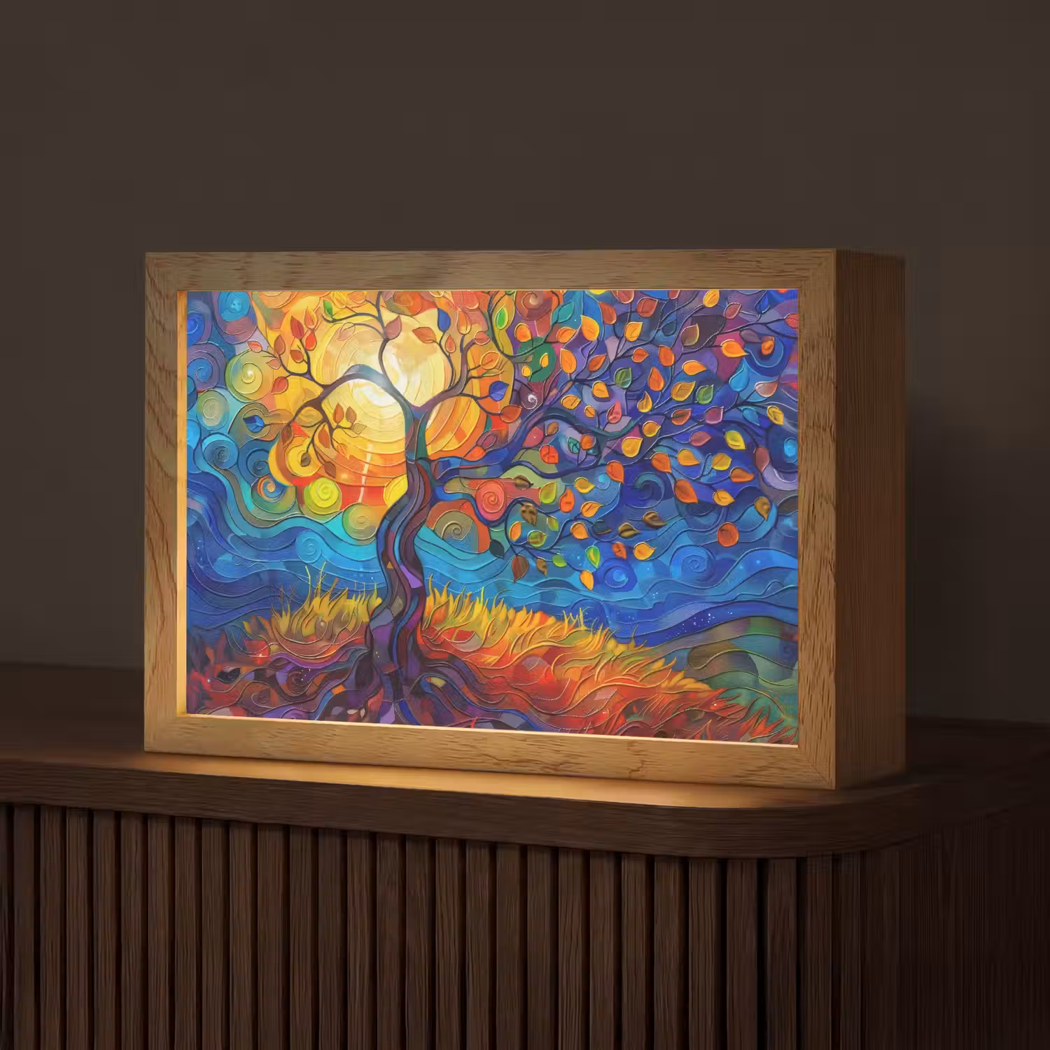 Boom - Zon - Verflook - Kleuren - Abstract Light Box met kabel (Tafellamp) klein -z3d_website