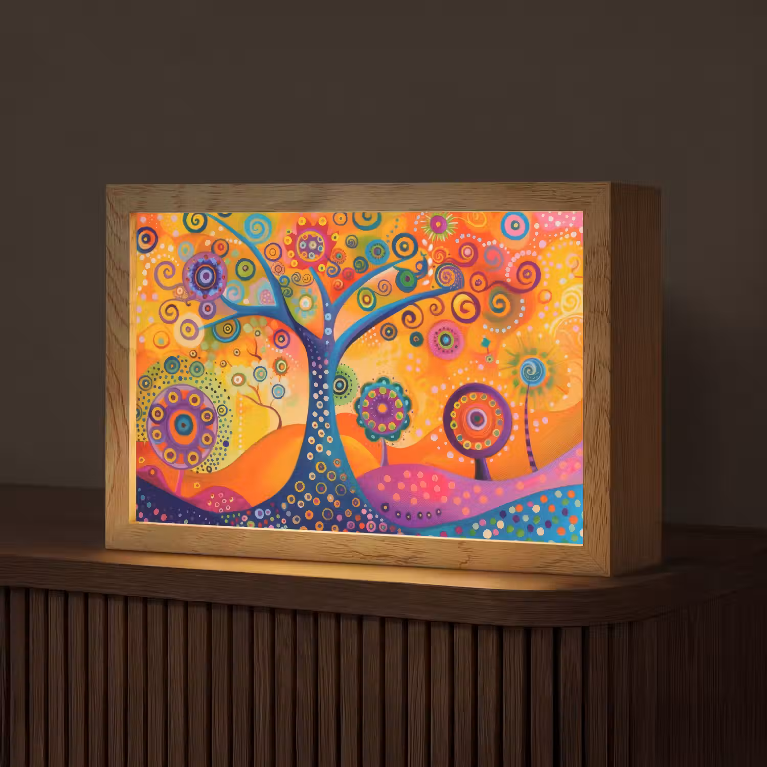 Boom - Levensboom - Abstract - Kleurrijk Light Box met kabel (Tafellamp) klein -z3d_website
