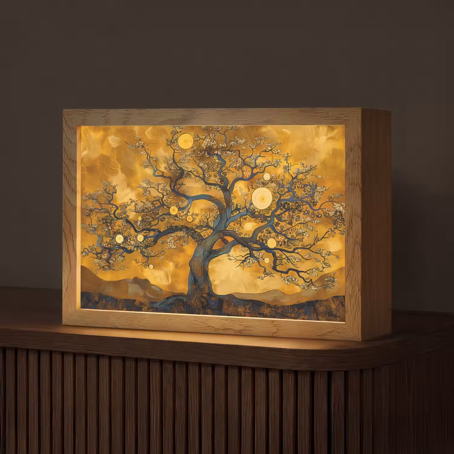 Boom - Levensboom - Abstract - Goud Light Box met kabel (Tafellamp) klein -z3d_website
