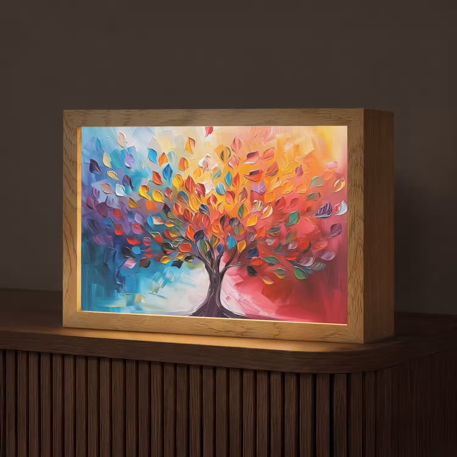 Boom - Levensboom - Kleurrijk - Abstract Light Box met kabel (Tafellamp) klein -z3d_website