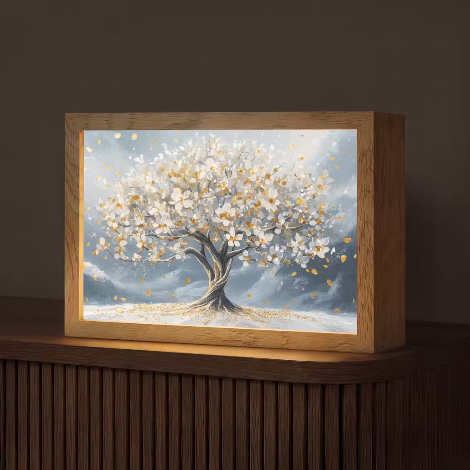 Boom - Winter - Levensboom - Modern - Goud Light Box met kabel (Tafellamp) klein -z3d_website
