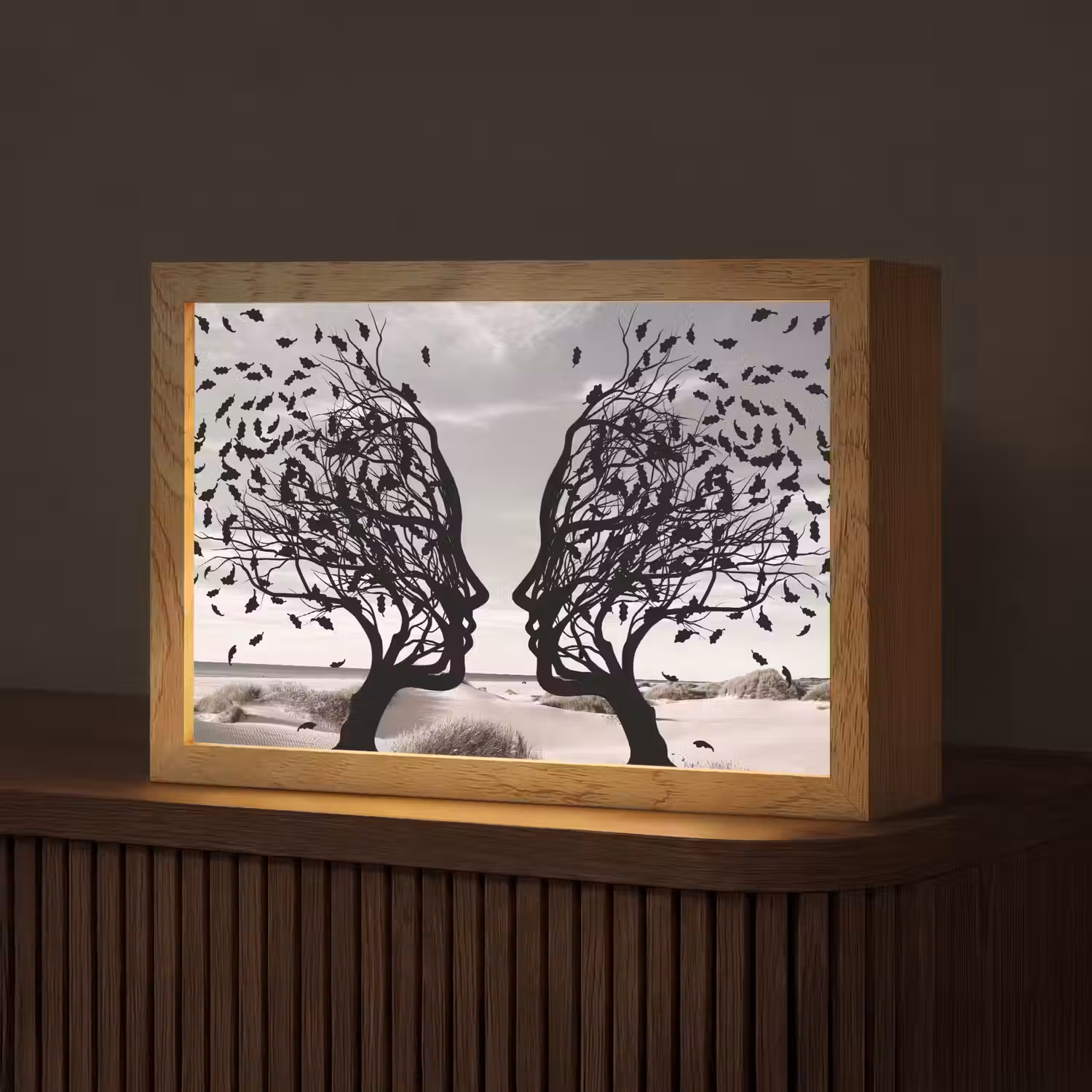 Bomen - Gezicht - Bladeren - Moderne kunst Light Box met kabel (Tafellamp) klein -z3d_website