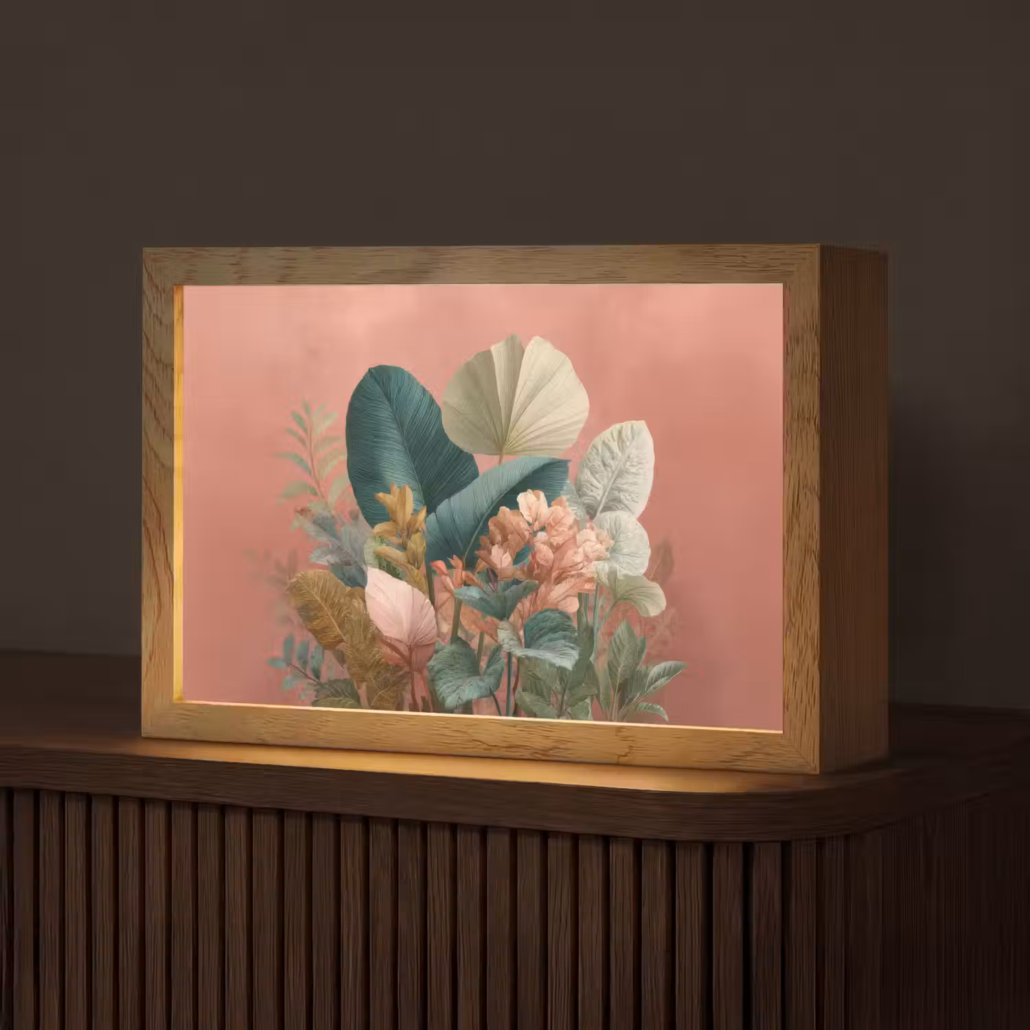 Tropische bladeren - Bloemen - Roze - groen Light Box met kabel (Tafellamp) klein -z3d_website