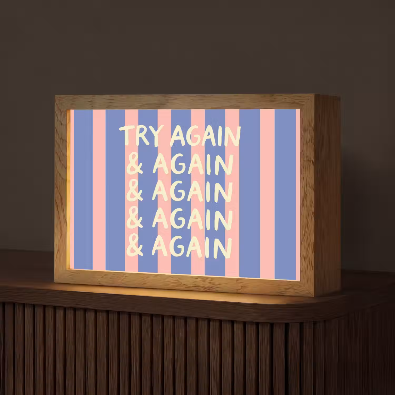 Try again - Strepen - Roze - Verticaal - Blauw Light Box met kabel (Tafellamp) klein -z3d_website