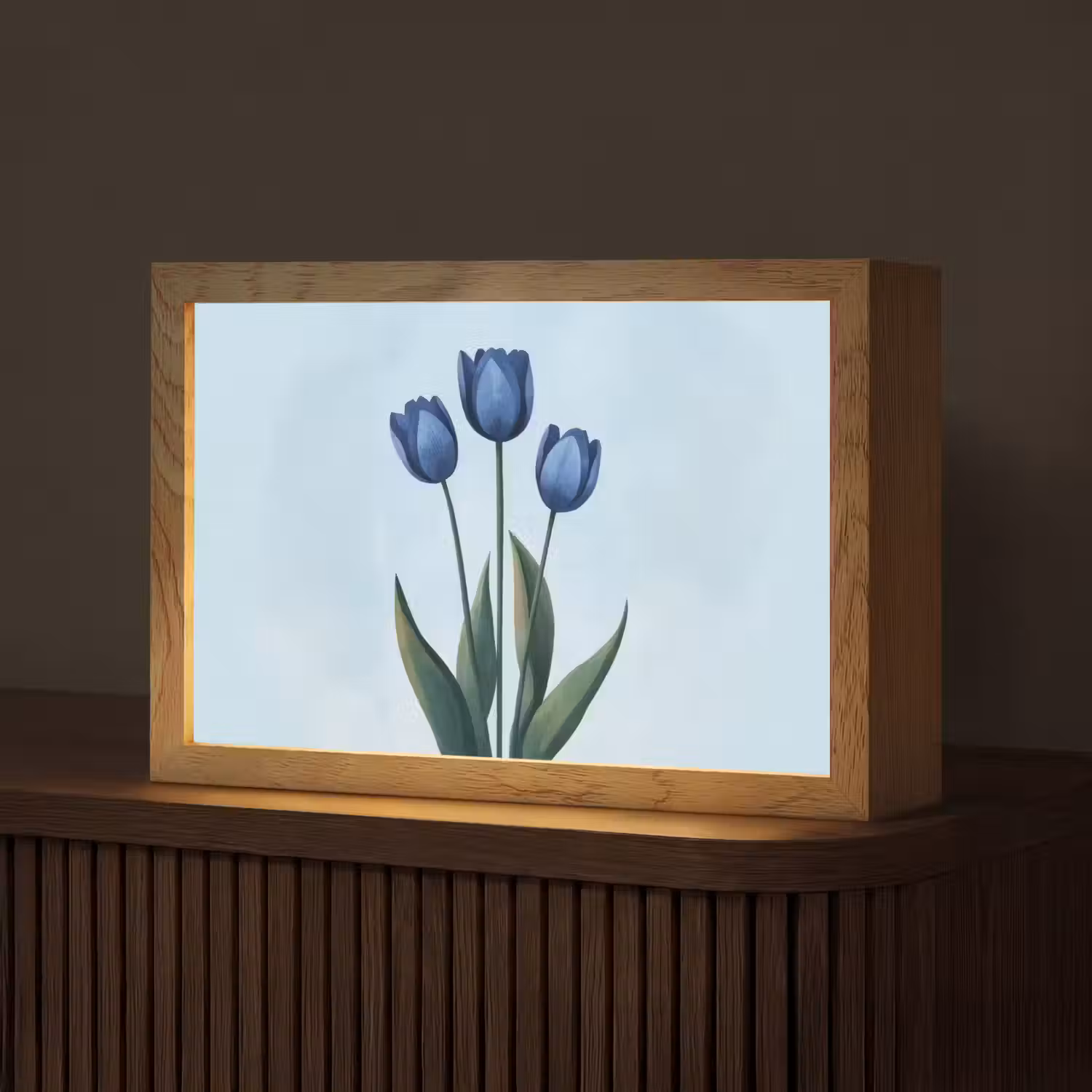 Tulpen - Blauw - Bladeren Light Box met kabel (Tafellamp) klein -z3d_website