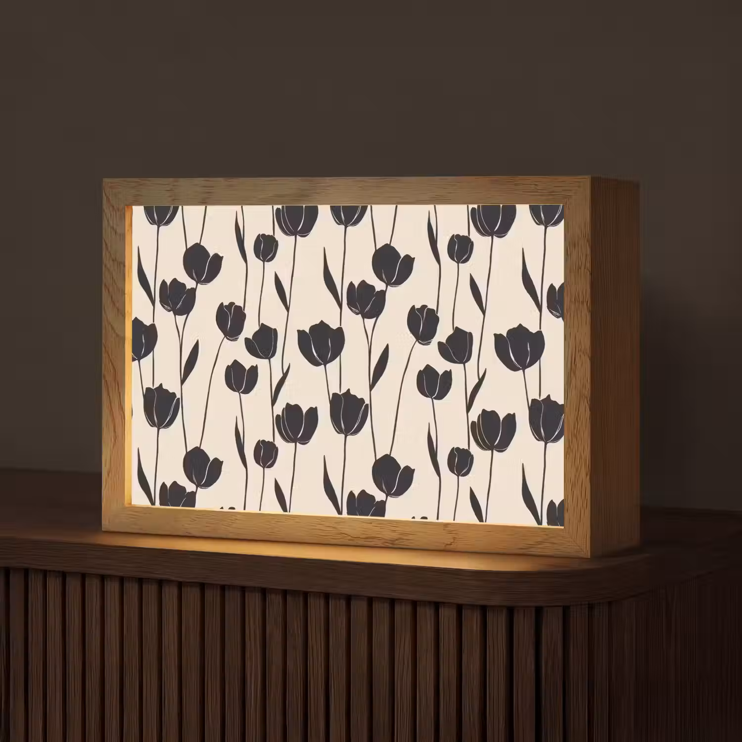 Tulpen - Patroon - Zwart Light Box met kabel (Tafellamp) klein 924 -z3d_website