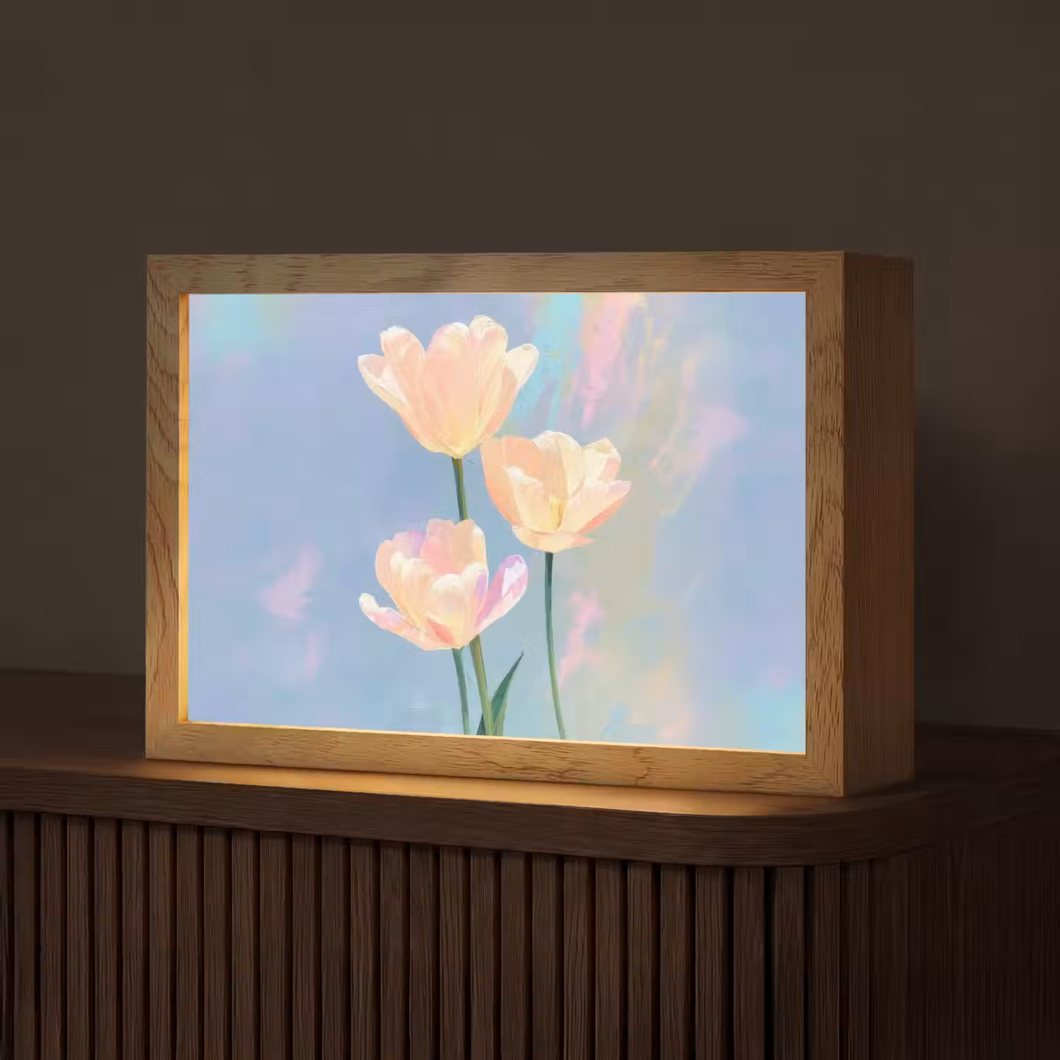 Tulpen - Roze accenten - Blauw Light Box met kabel (Tafellamp) klein -z3d_website