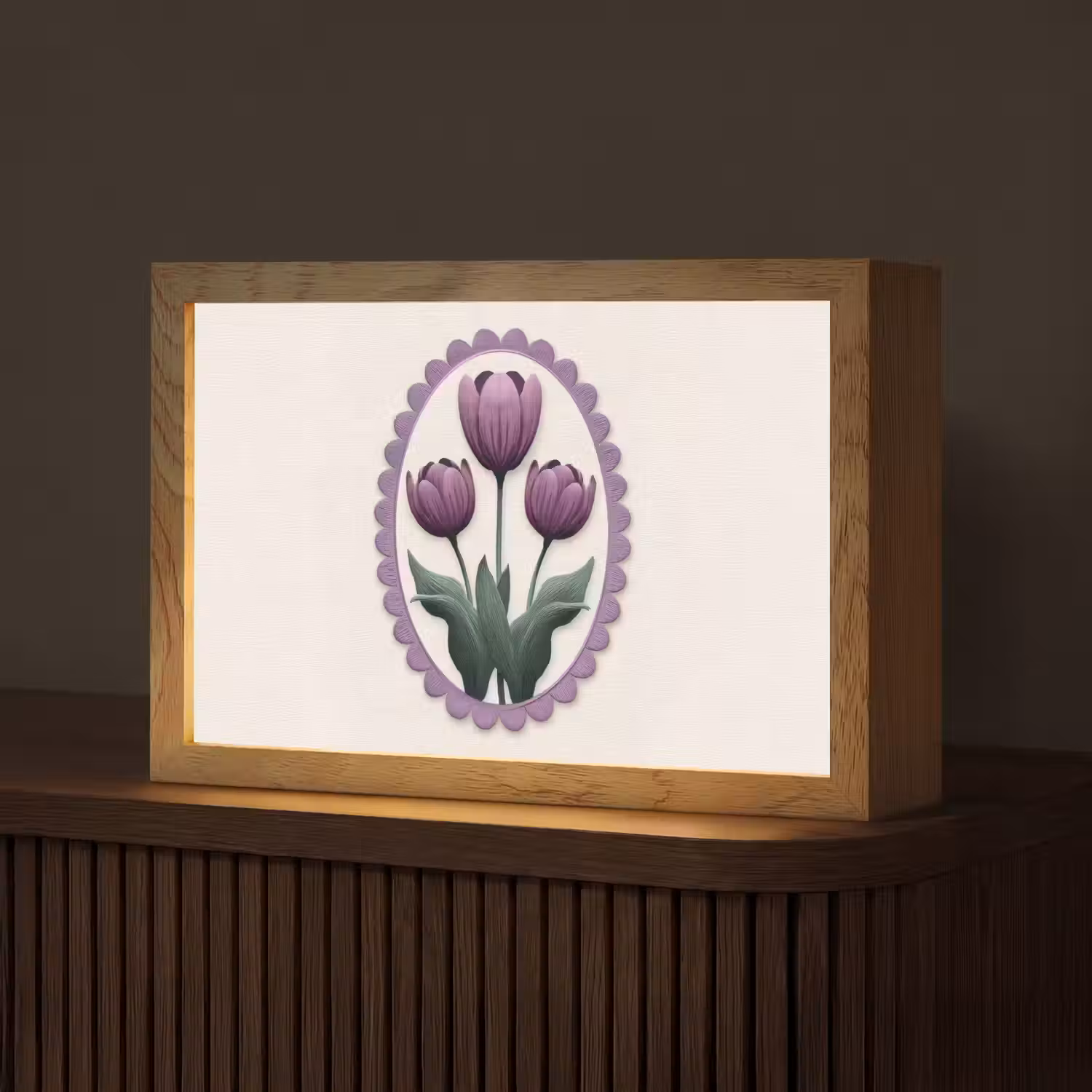 Tulpen - Paars - Lijst - Bladeren Light Box met kabel (Tafellamp) klein -z3d_website