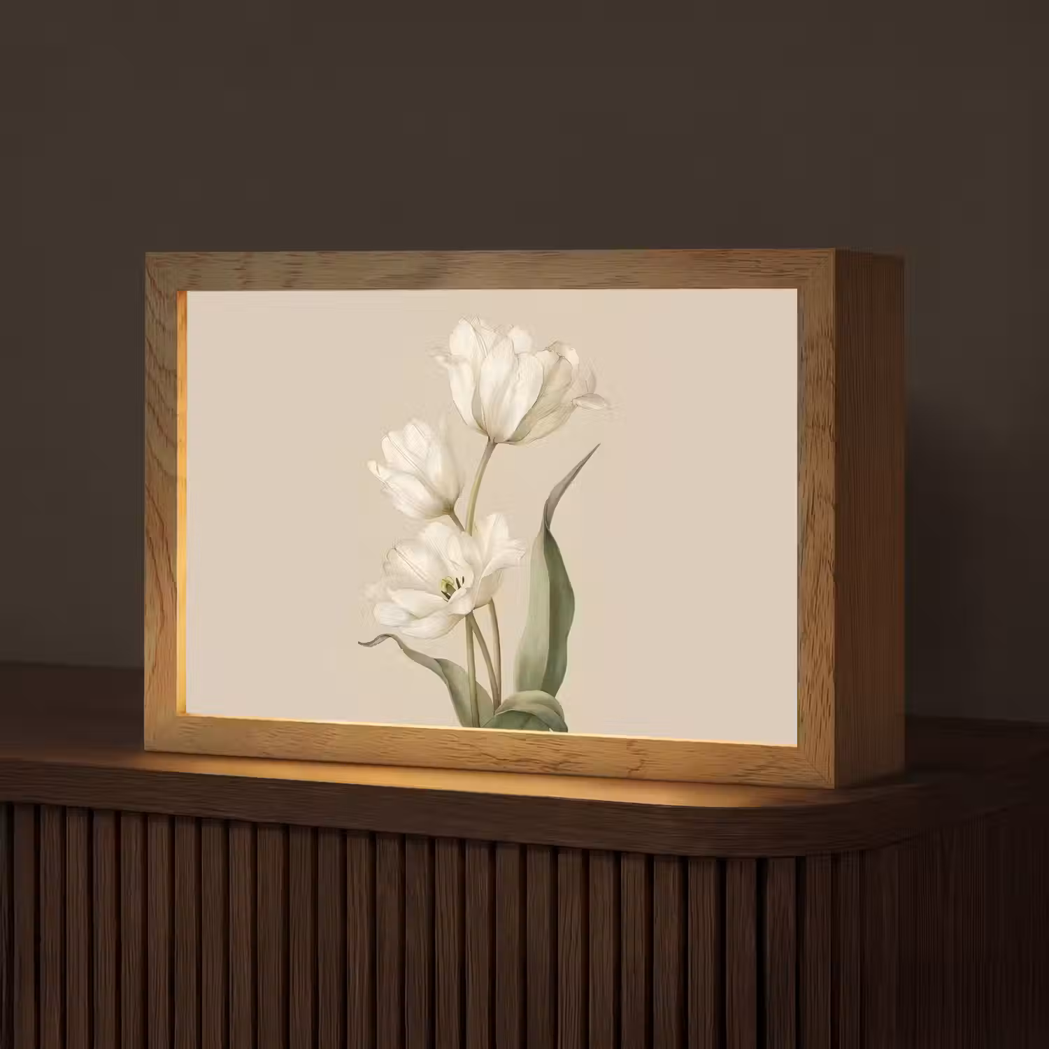 Tulpen - Wit - Bladeren Light Box met kabel (Tafellamp) klein -z3d_website