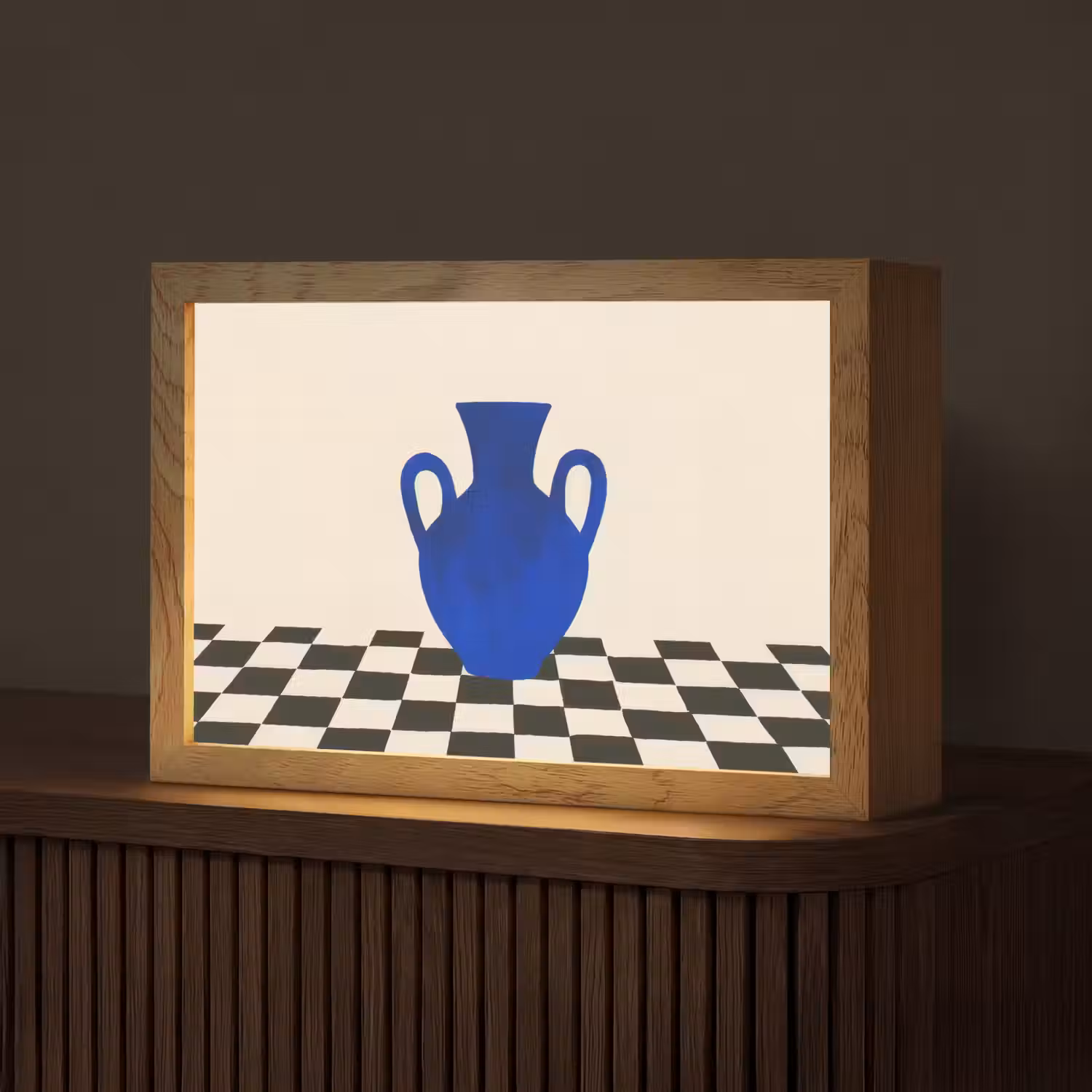 Vaas - Blauw - Geblokt - Modern Light Box met kabel (Tafellamp) klein -z3d_website