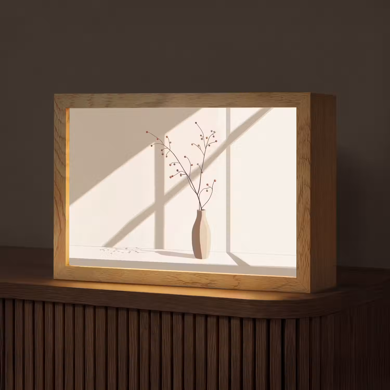 Vaas - Takken - Bessen - Minimalistisch Light Box met kabel (Tafellamp) klein -z3d_website