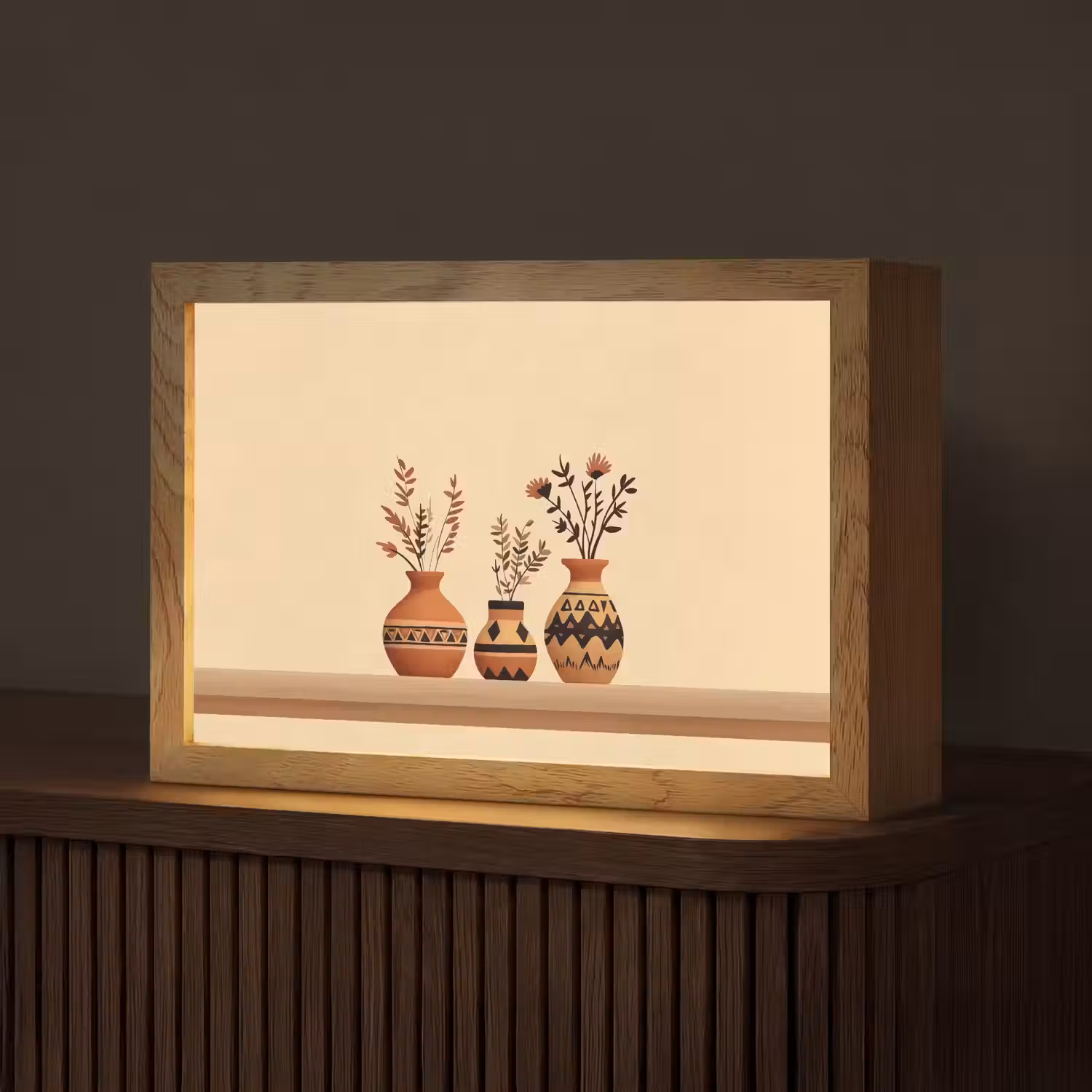 Vazen - Bloemen - Bladeren - Minimalistisch Light Box met kabel (Tafellamp) klein -z3d_website