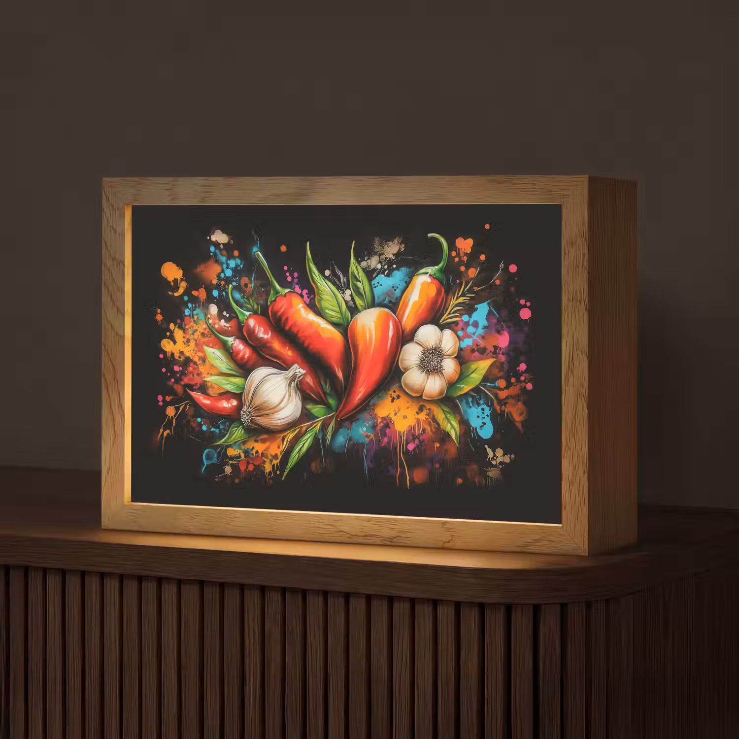 Groente - Peper - Knoflook - Graffiti - Verf - Kleurrijk Light Box met kabel (Tafellamp) klein -z3d_website