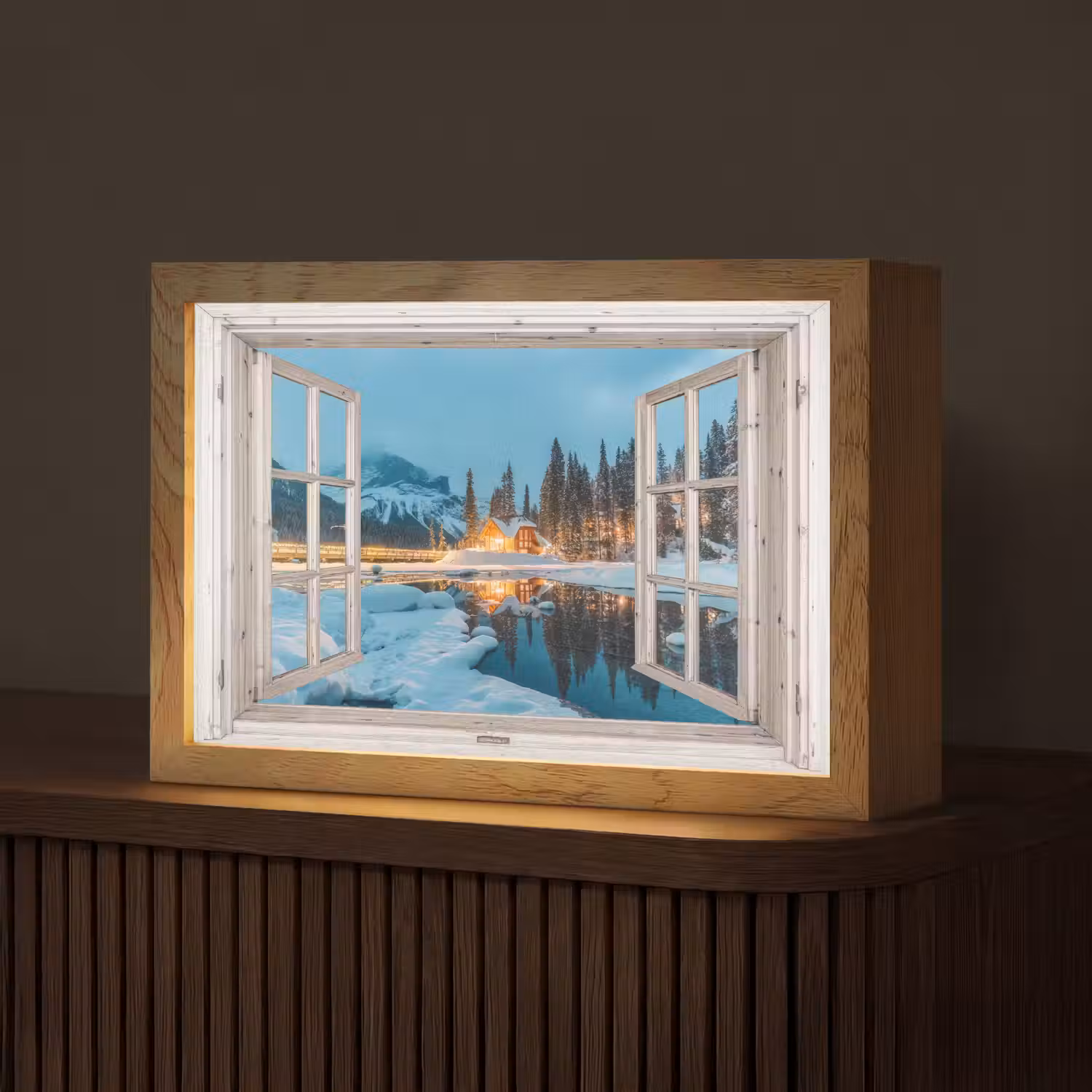 Doorkijk - Winterlandschap - Natuur - Huis - Bergen Light Box met kabel (Tafellamp) klein -z3d_website