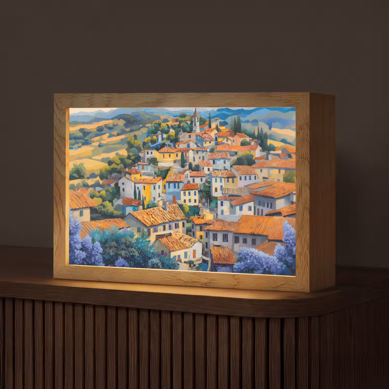 Dorp - Heuvels - Landschap - Bomen Light Box met kabel (Tafellamp) klein -z3d_website