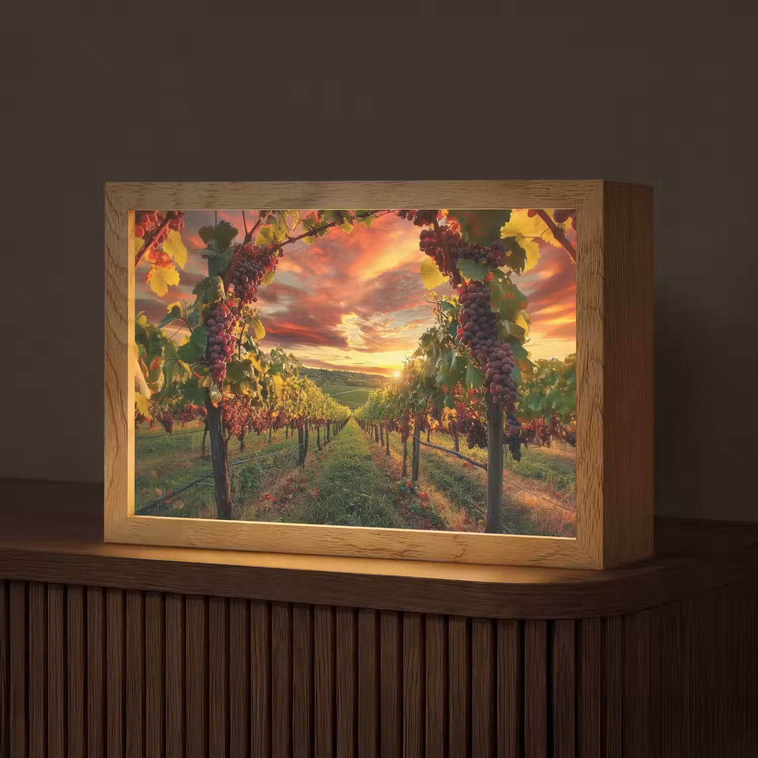 Wijngaard - Druiven - Zonsondergang Light Box met kabel (Tafellamp) klein -z3d_website
