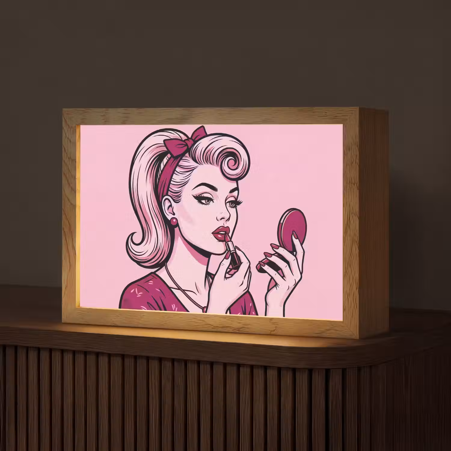 Vintage - Vrouw - Roze Light Box met kabel (Tafellamp) klein -z3d_website