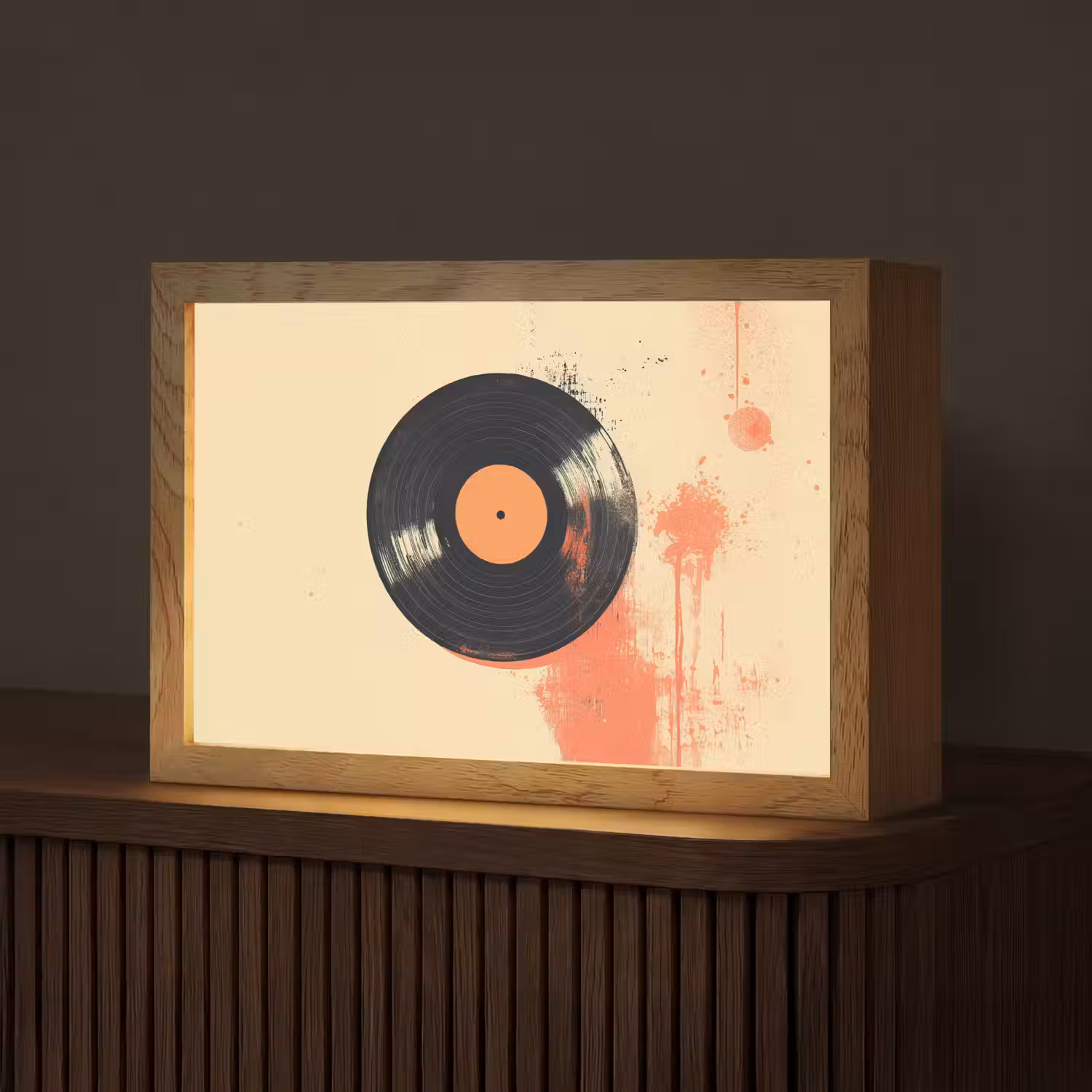 Vinylplaat - Zwart - Verfspatten - Retro Light Box met kabel (Tafellamp) klein -z3d_website