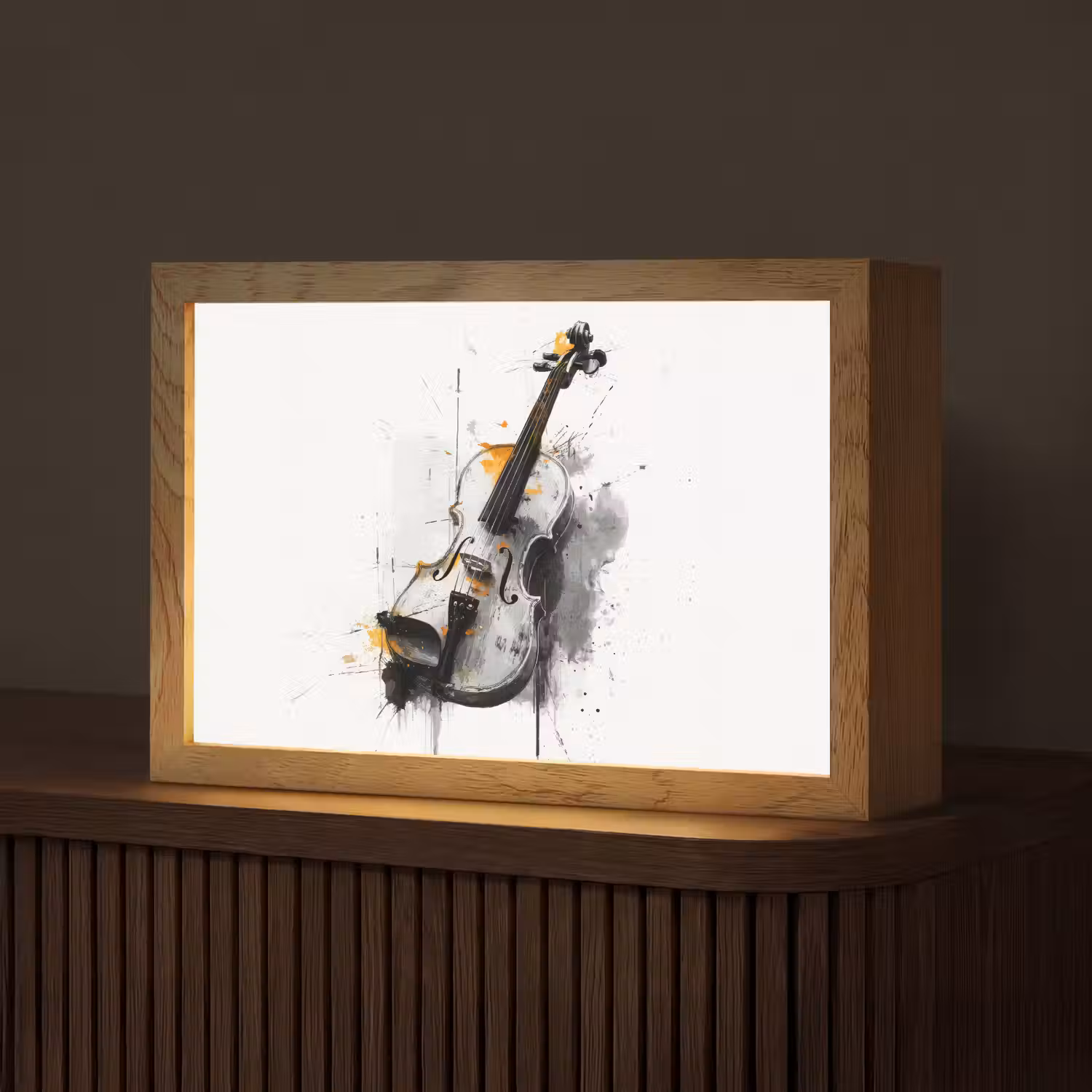 Viool - Oranje - Zwart - Penseelstreken Light Box met kabel (Tafellamp) klein -z3d_website