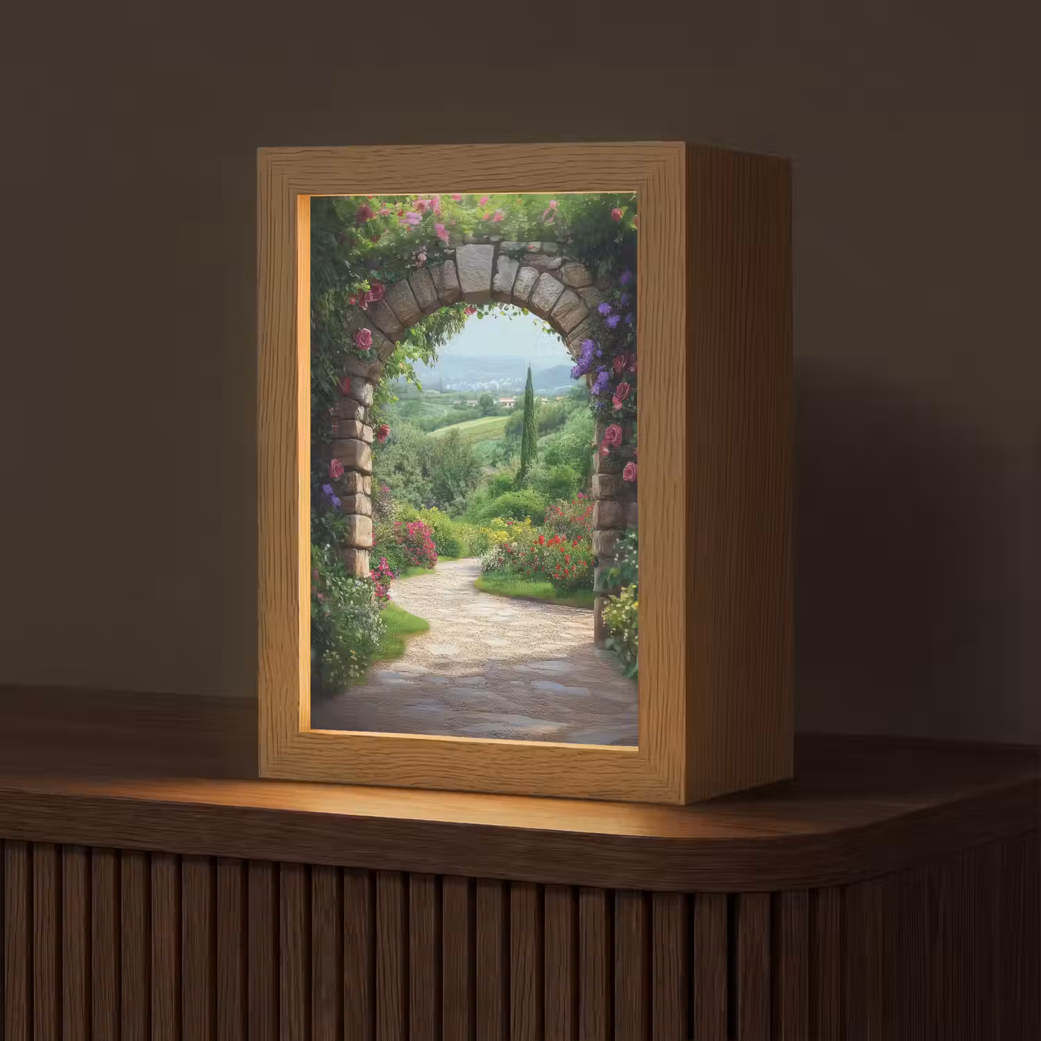 Doorkijk - Landschap - Bloemen - Pad - Uitzicht Light Box met kabel (Tafellamp) klein -z3d_website