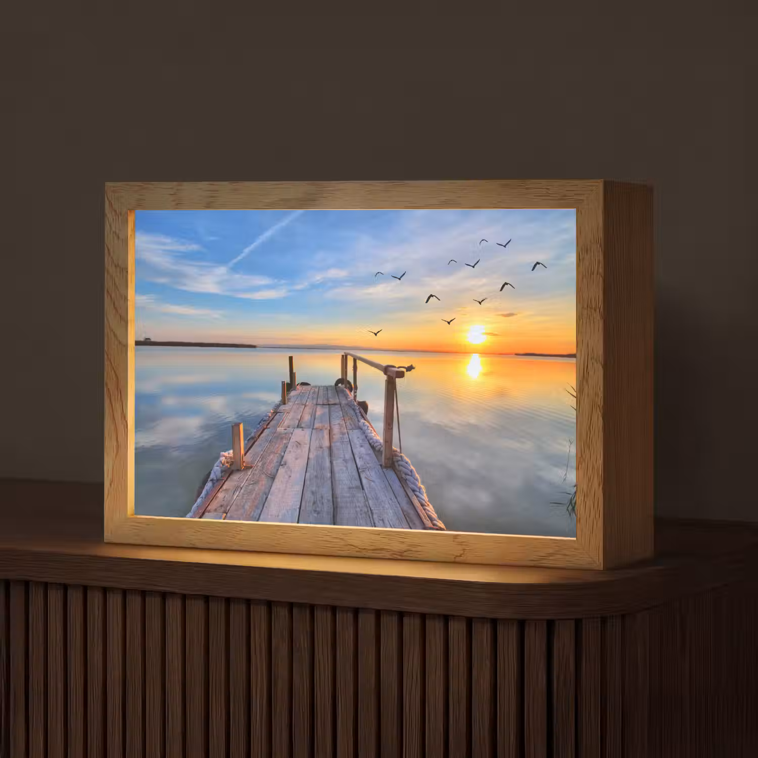 Water - Steiger - Vogels - Zonsondergang - Horizon Light Box met kabel (Tafellamp) klein -z3d_website