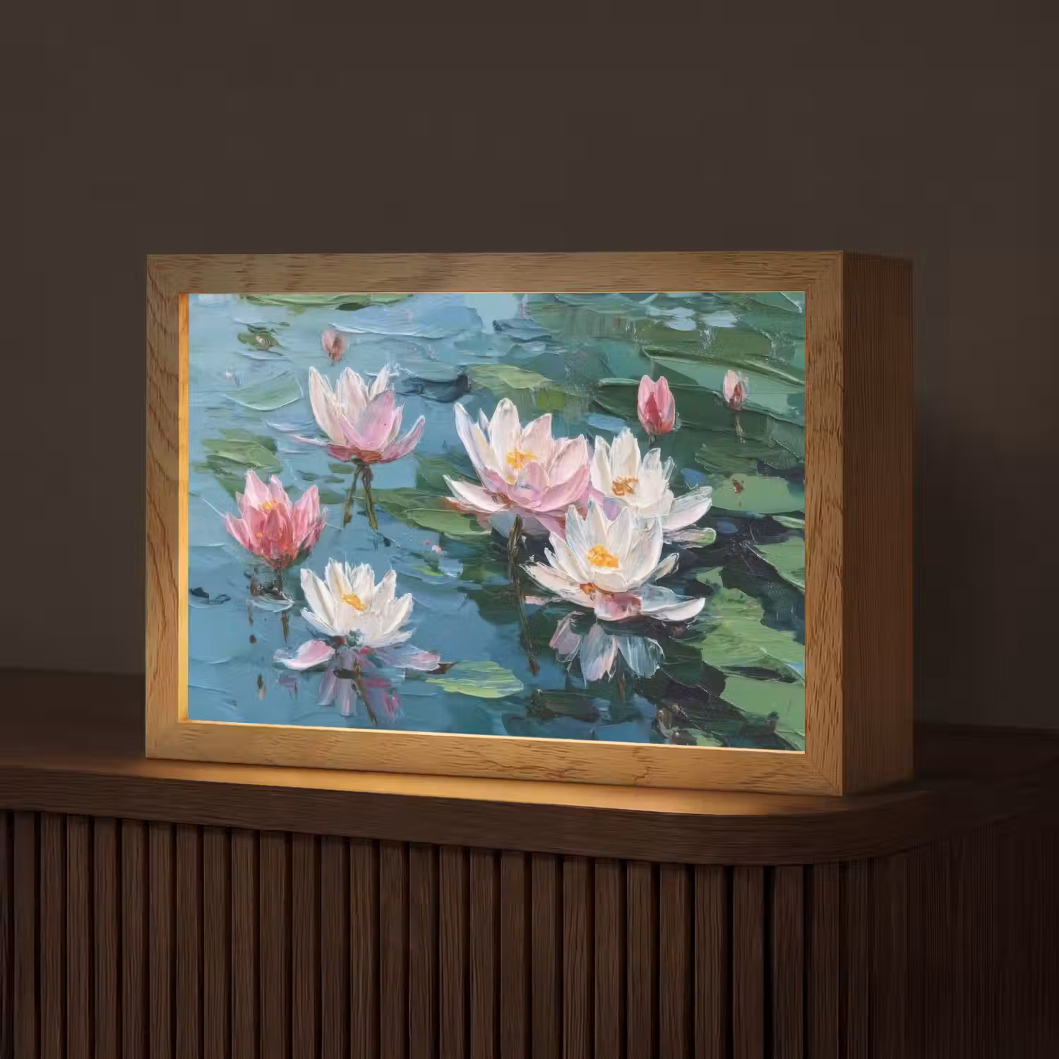 Waterlelies - Bloemen - Roze - Water Light Box met kabel (Tafellamp) klein -z3d_website