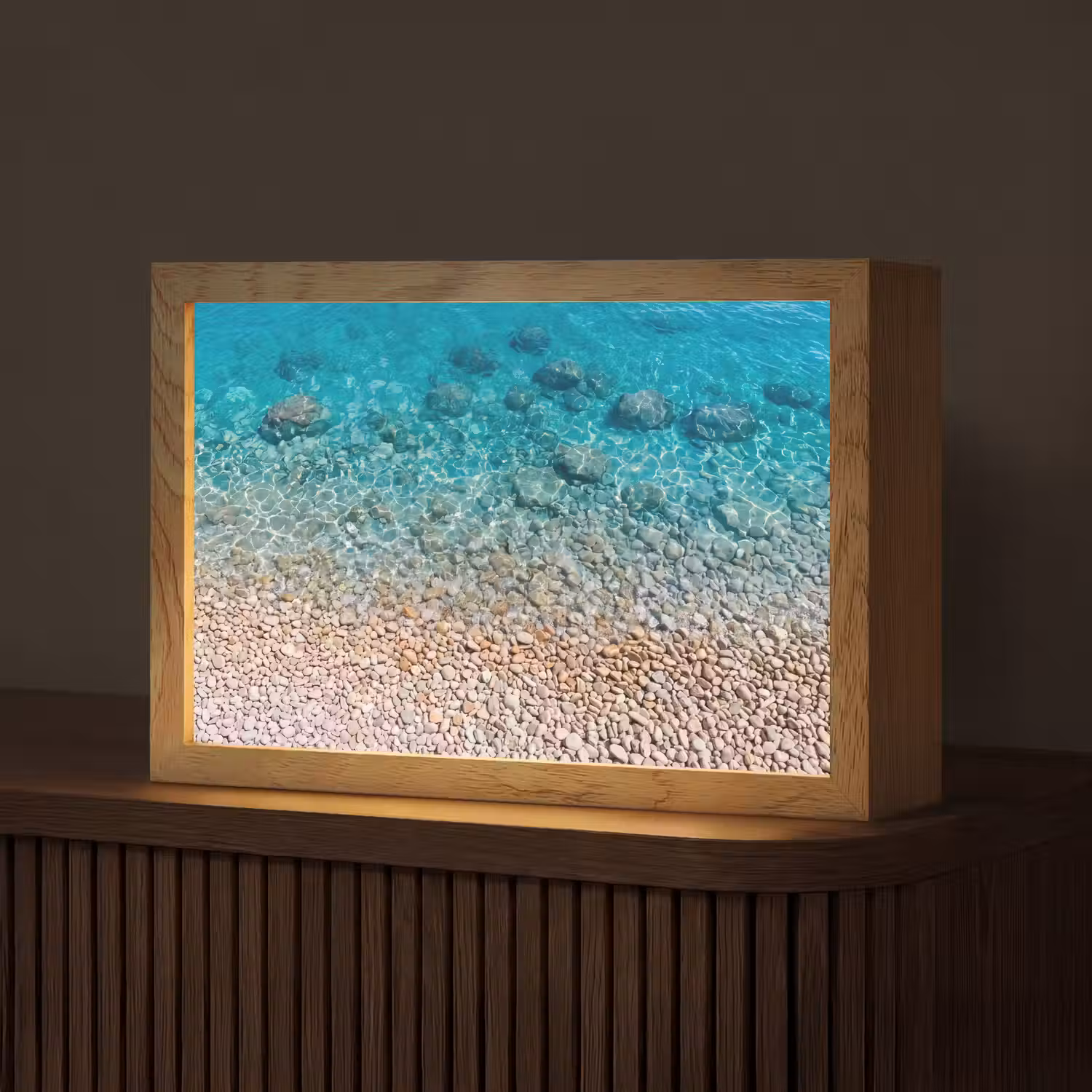 Water - Kiezels - Natuur - Levendig - Turkoois Light Box met kabel (Tafellamp) klein -z3d_website