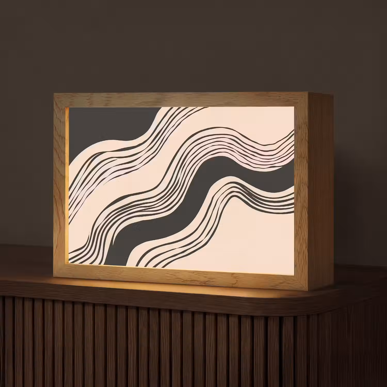 Golven - Zwart - Zandkleur Light Box met kabel (Tafellamp) klein -z3d_website