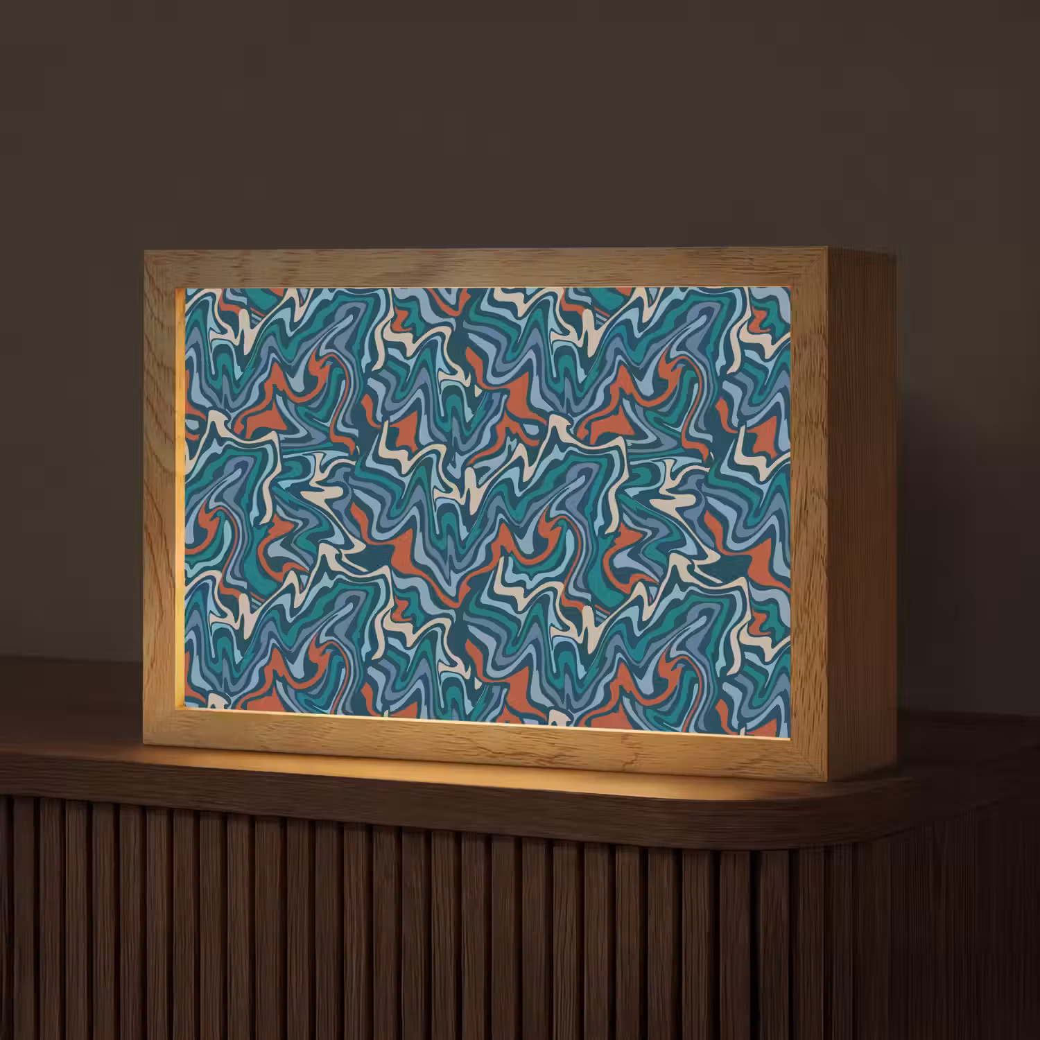 Golven - Retro - Blauw - Patroon Light Box met kabel (Tafellamp) klein 924 -z3d_website