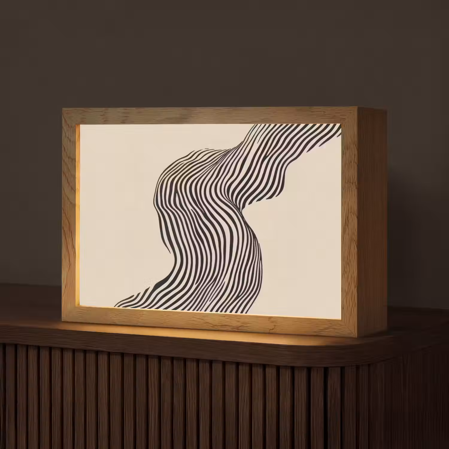 Golvend - Lijnen - Abstract - Silhouet Light Box met kabel (Tafellamp) klein -z3d_website